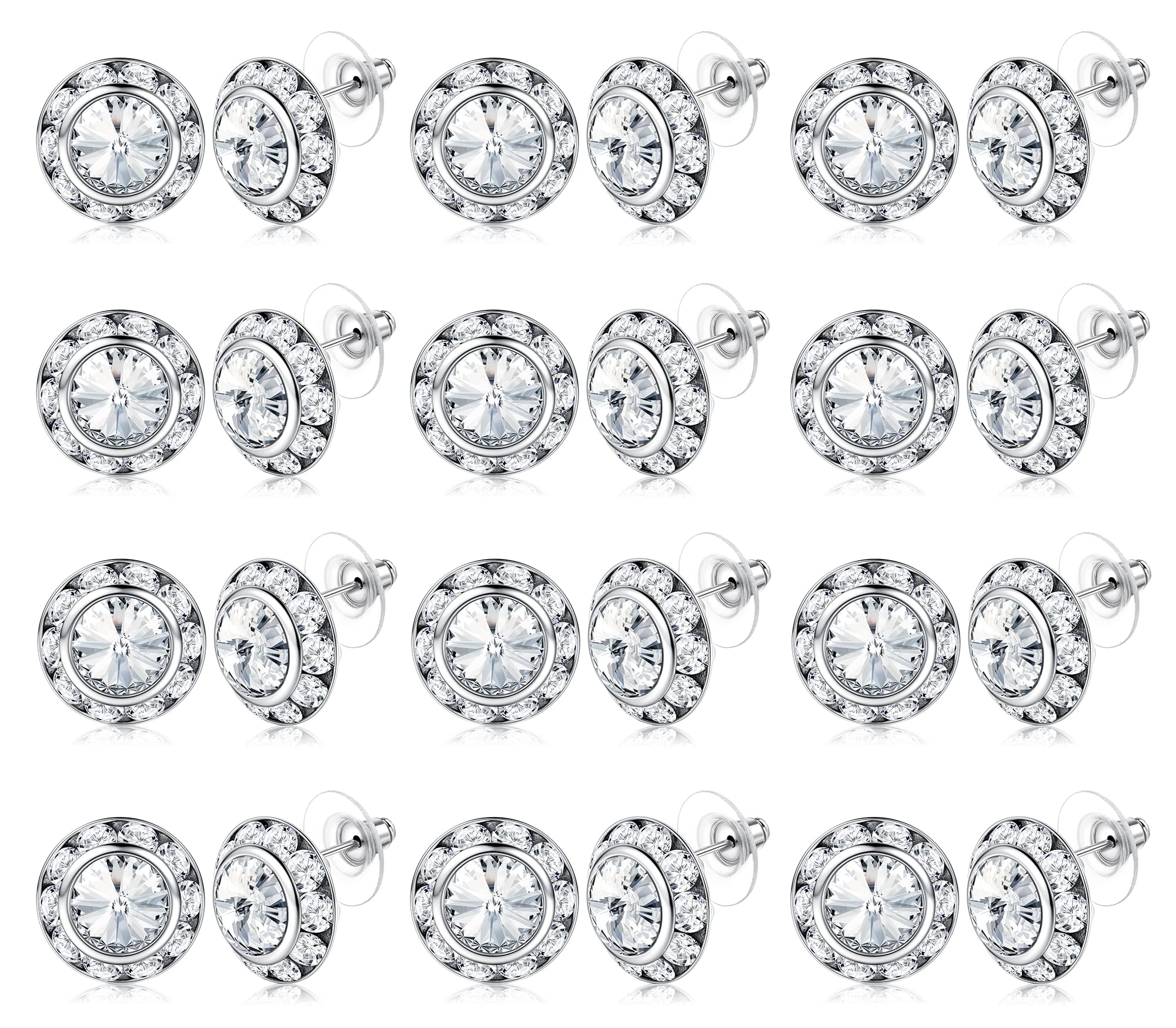 BESTEEL Rhinestone Earrings Round Shaped Acrylic Stone Inside Crystal Halo Stud Earrings for Dance Competitions Stage Opera Performance