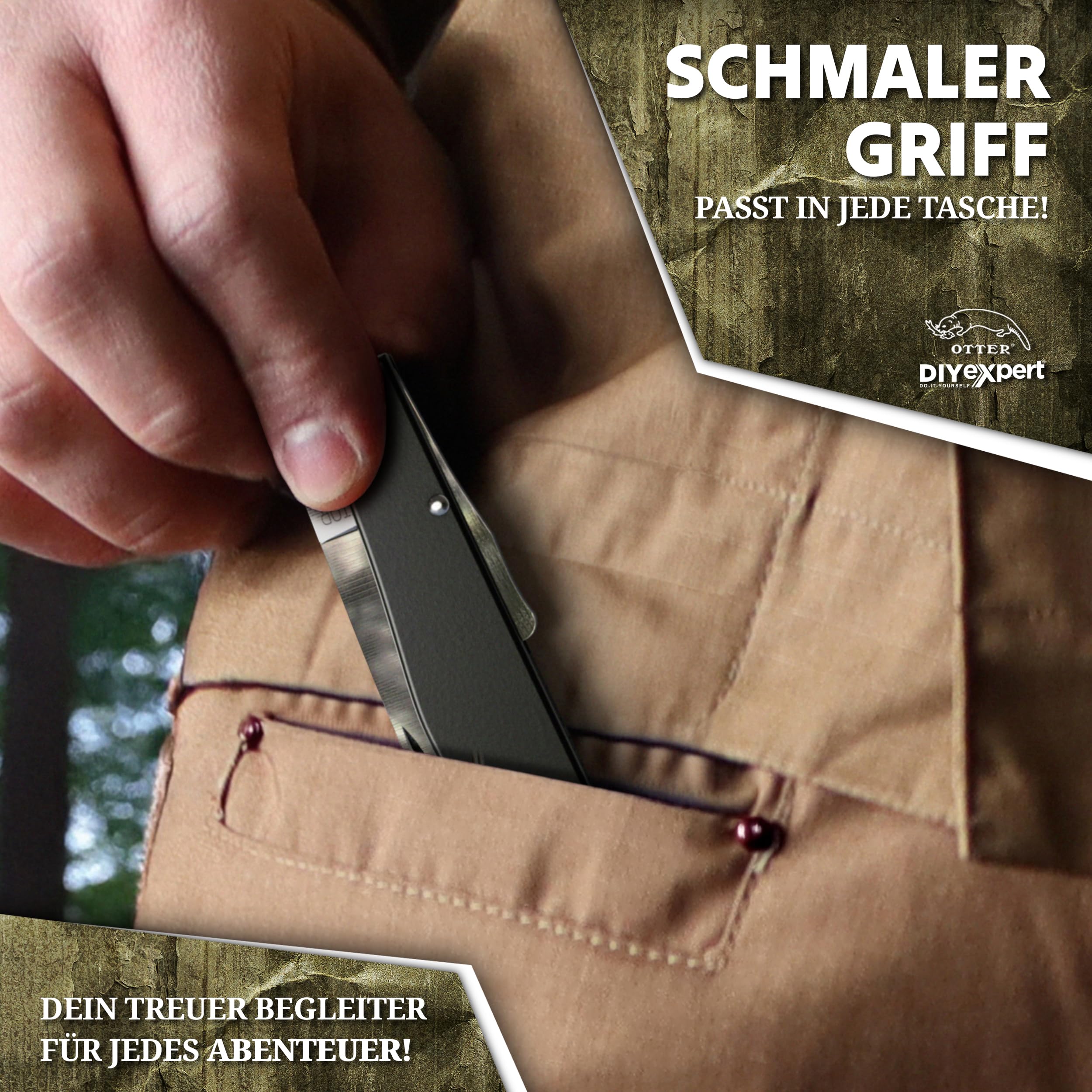 DIYexpert Outdoor-Messer MERCATOR Schwarz | [Klinge Carbon] | Klappmesser Made in Germany | Ideal als Taschenmesser oder Jagdmesser