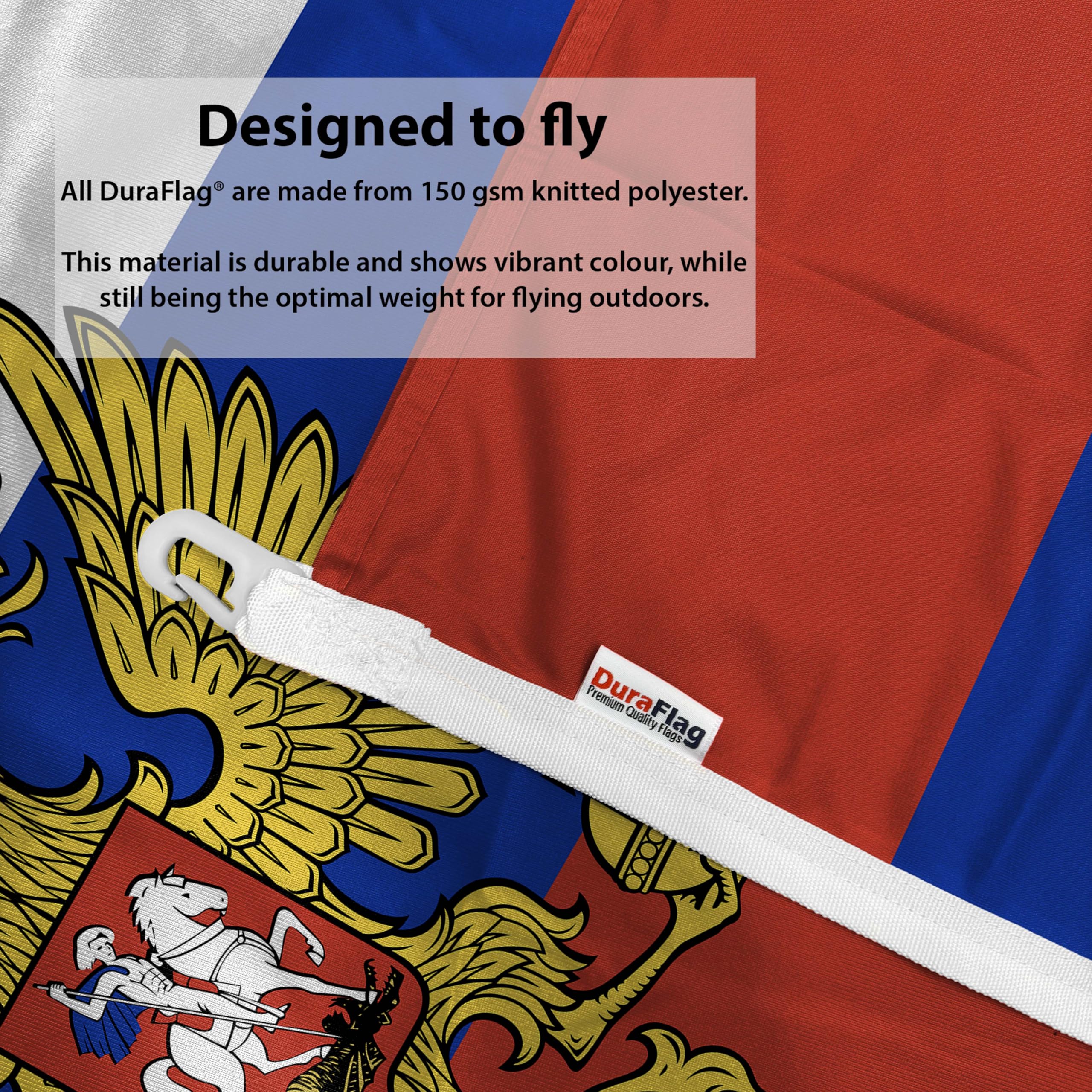 DuraFlag Russia Crest 5ft x 3ft with Clips/Hooks - Premium Quality 5x3 Russian Flags, 5ft x 3ft (150cm x 90cm) - Image 3