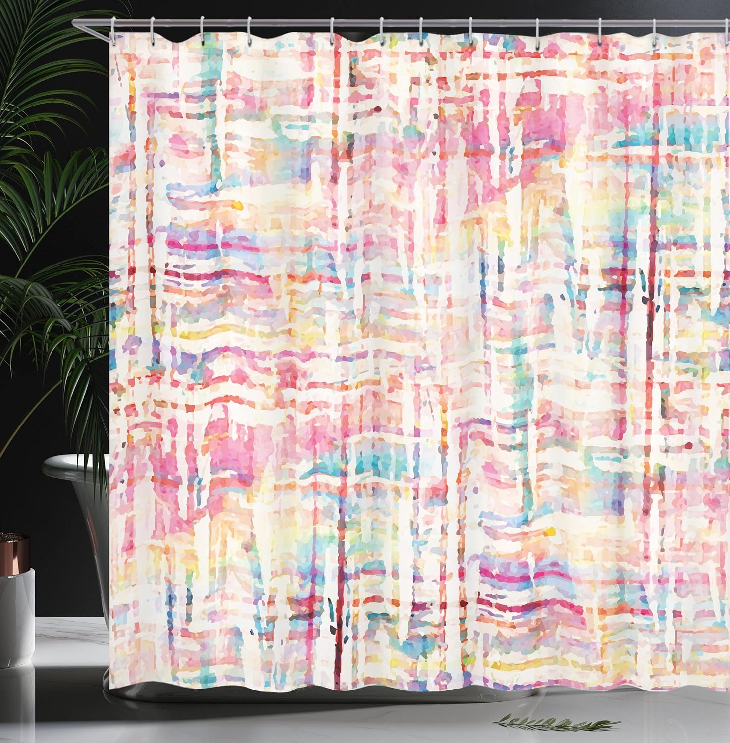 Ambesonne Grunge Shower Curtain, Abstract Grunge Paint with Manifold and Complicated Style of a Mixed Lines Print of an Artwork, Cloth Fabric Bathroom Decor Set with Hooks, 69" W x 84" L, Pink Cream