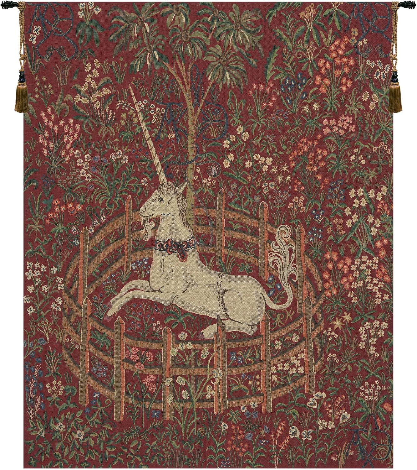 C Charlotte Home Furnishings Inc Unicorn In Captivity II (With Border) Belgian Tapestry Wall Hanging | Viscose Cotton and Polyester Blend Wall Art | 68 in. x 52 in | Home Decor Accents