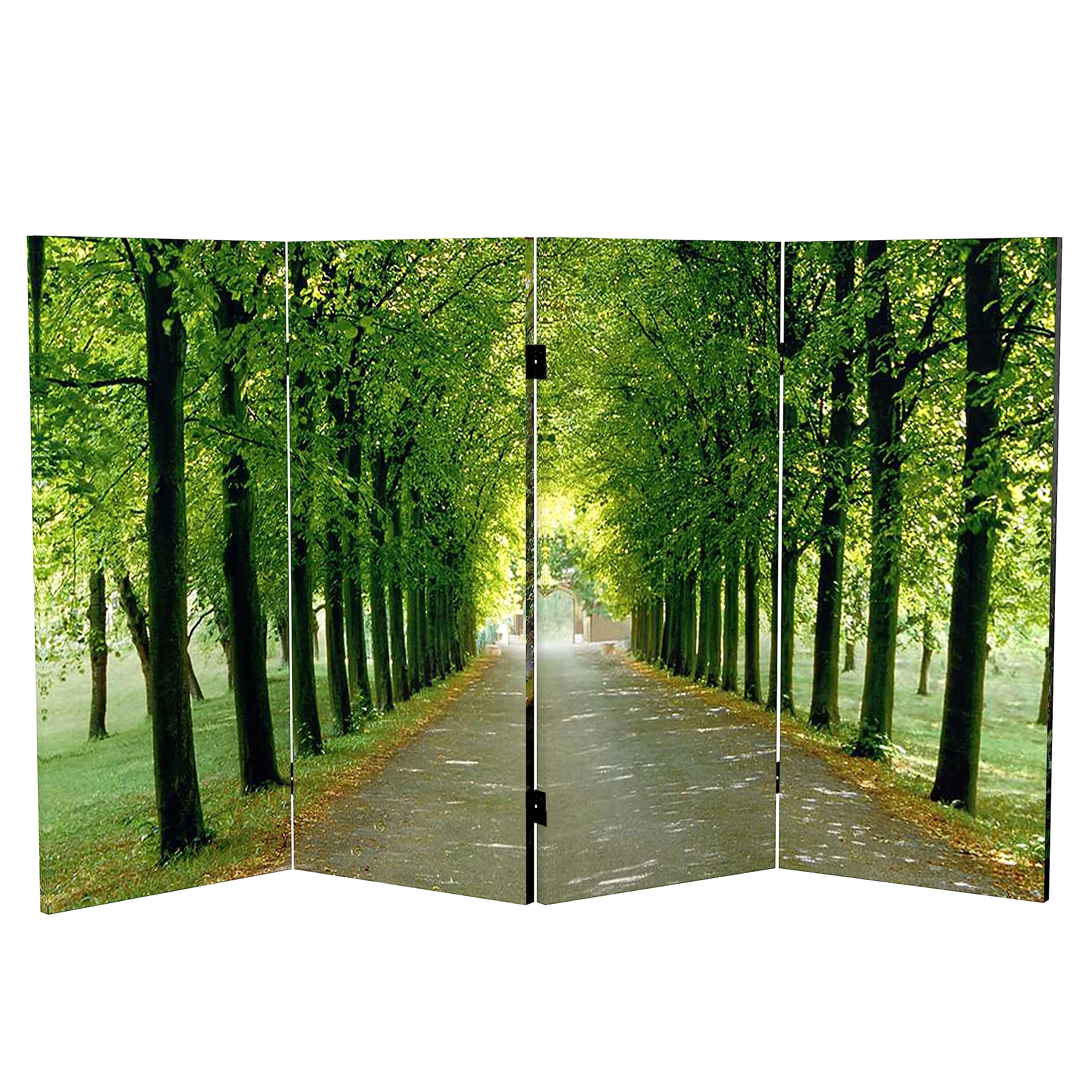 Red Lantern Double Sided Path of Life Canvas Folding Screen, 3 Foot - 4 Panel