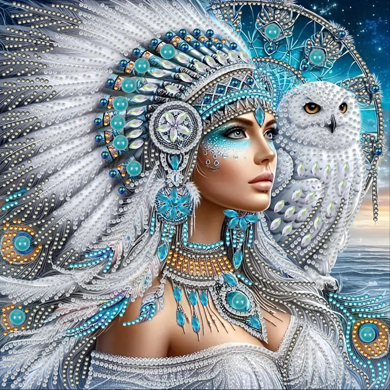Danofenix Special Shape Diamond Art Kits for Adults,Native Indian 5D Diamond Painting Kits for Animals Owl,DIY Diamond Crystal Rhinestones Painting