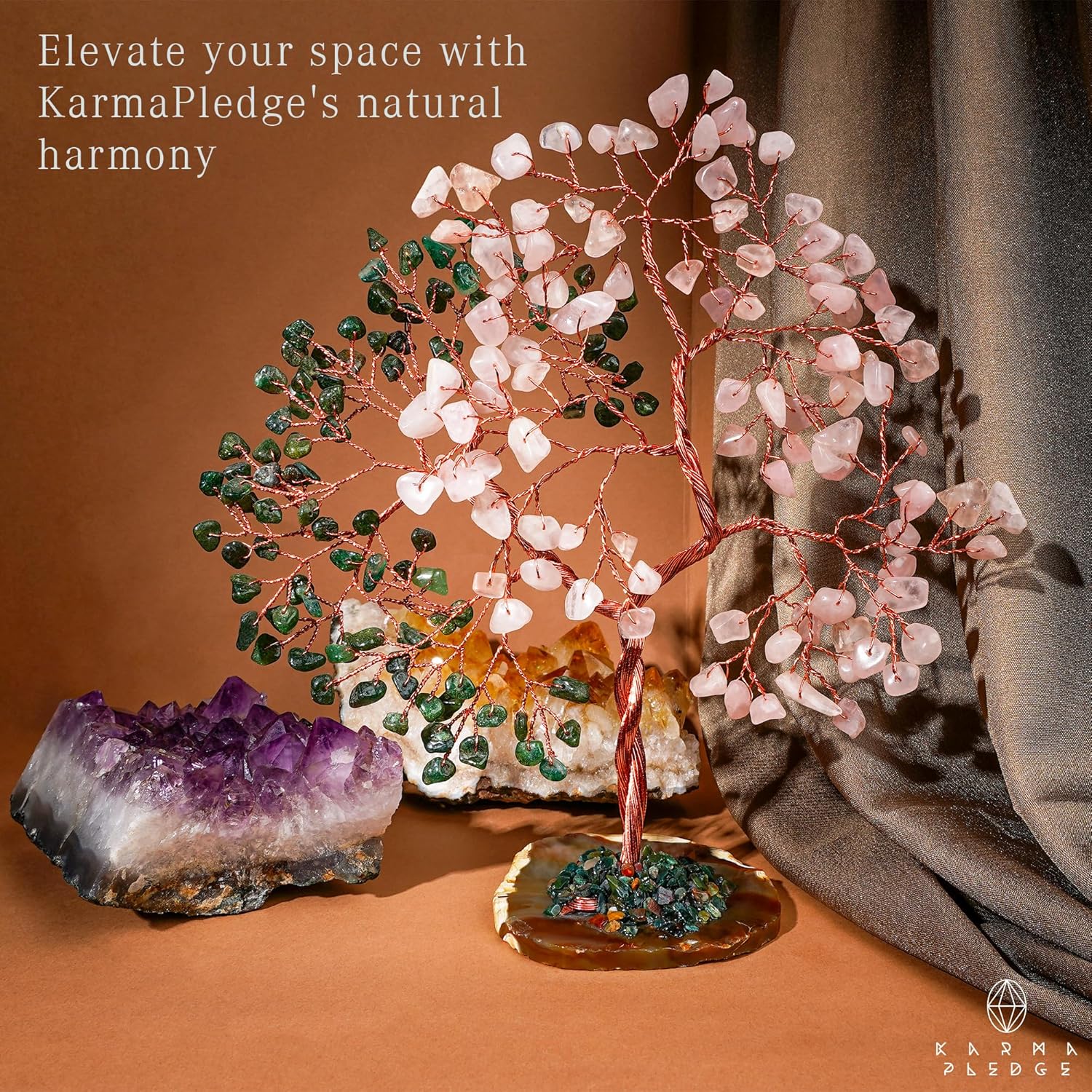 Crystal Tree for Women Office Decor, Handmade Green Aventurine & Rose Quartz Healing Stones Tree of Life for Positive Energy, Money, Good Luck, Feng Shui Home Decor, Spiritual Gifts for Women - Image 4