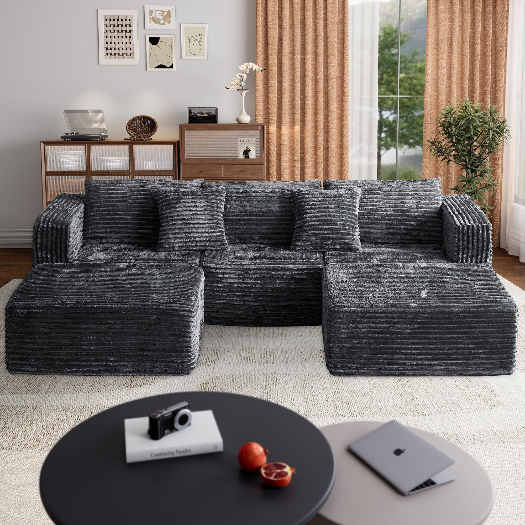 Garaneeds 110 Corduroy Modular Sectional Boneless Sofa with 2 Ottomans, Converti — product photo