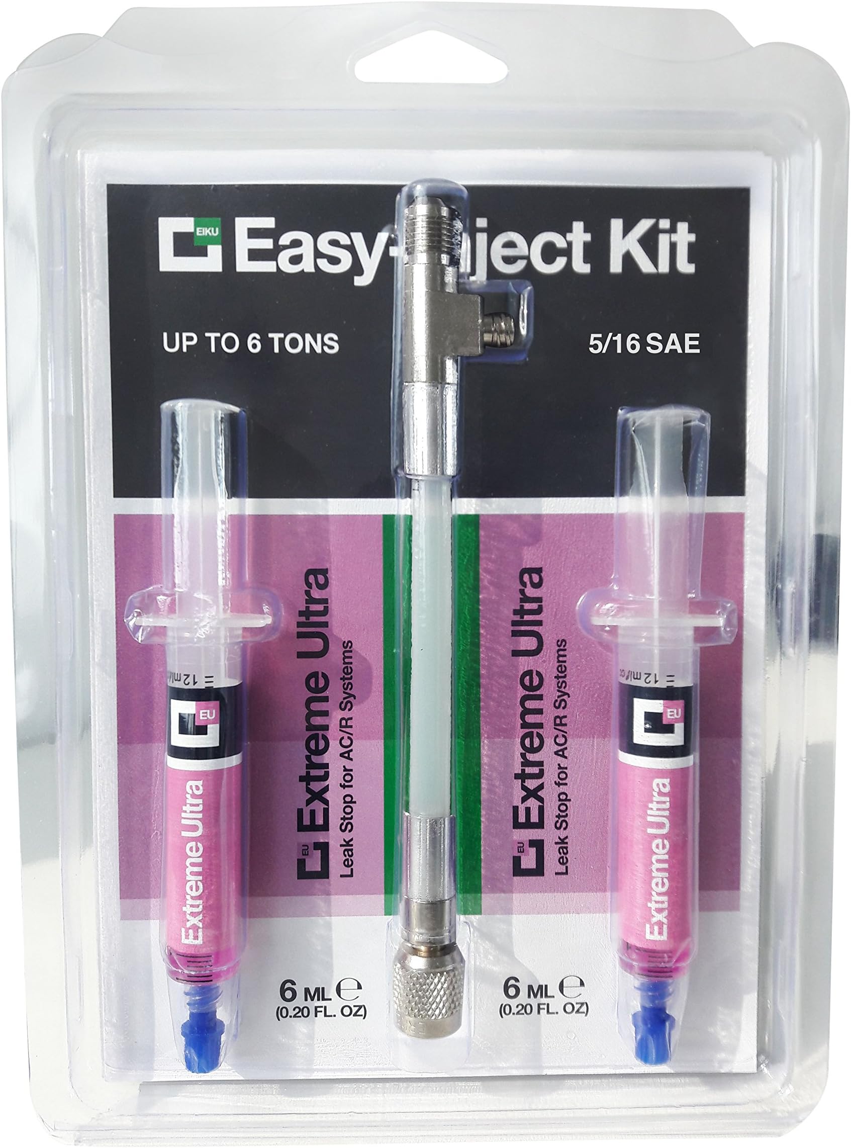 Easy Inject Kit: n.2 AC/R Leak Stops EXTREME ULTRA - Both doses are only 0.20 fl.oz./6ml for systems Up To 6 TONS(21 KW) - 5/16 SAE INJECTOR INCLUDED