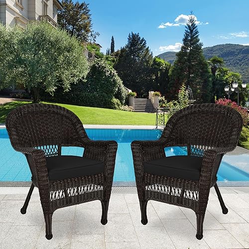 Miniatura 9 de Jeco Silla de mimbre con cojín negro, juego de 2, espresso