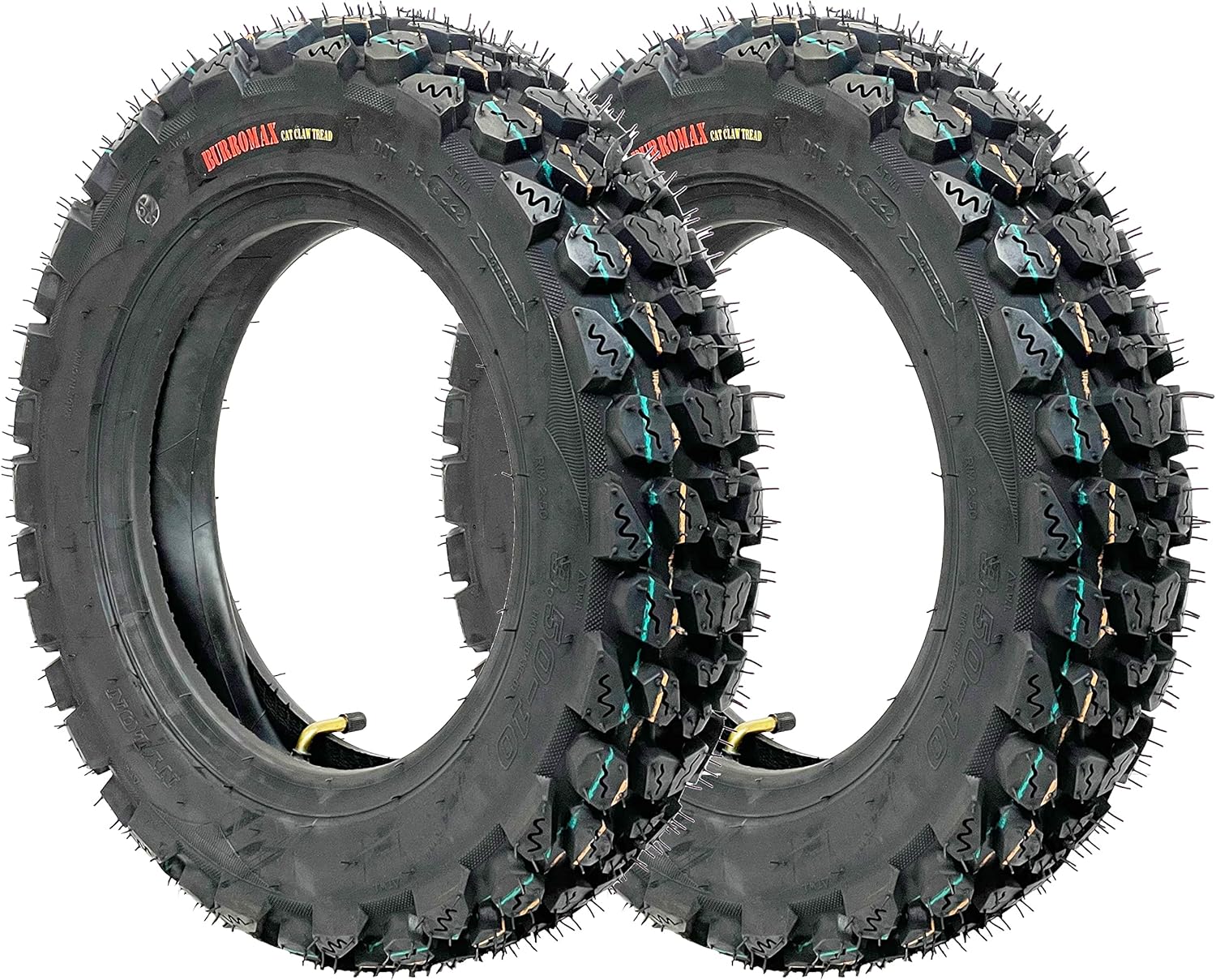 Burromax Cat Claw Off-Road Tire 3.5x10 (3-1/2"x10") & Inner Tube, fits 10" wheel rim, for TT1600R, Electric Mini Bikes, Electric Dirt Bikes, Part #10179