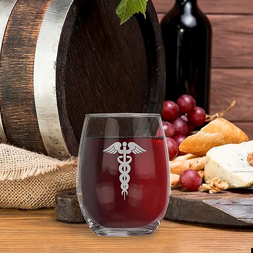 Miniatura 7 de Bad Bananas Don't Even Ask - Copa de vino sin tallo de 21 onzas con caduceo farmacéutico, regalo del Día Nacional del Médico para médicos,