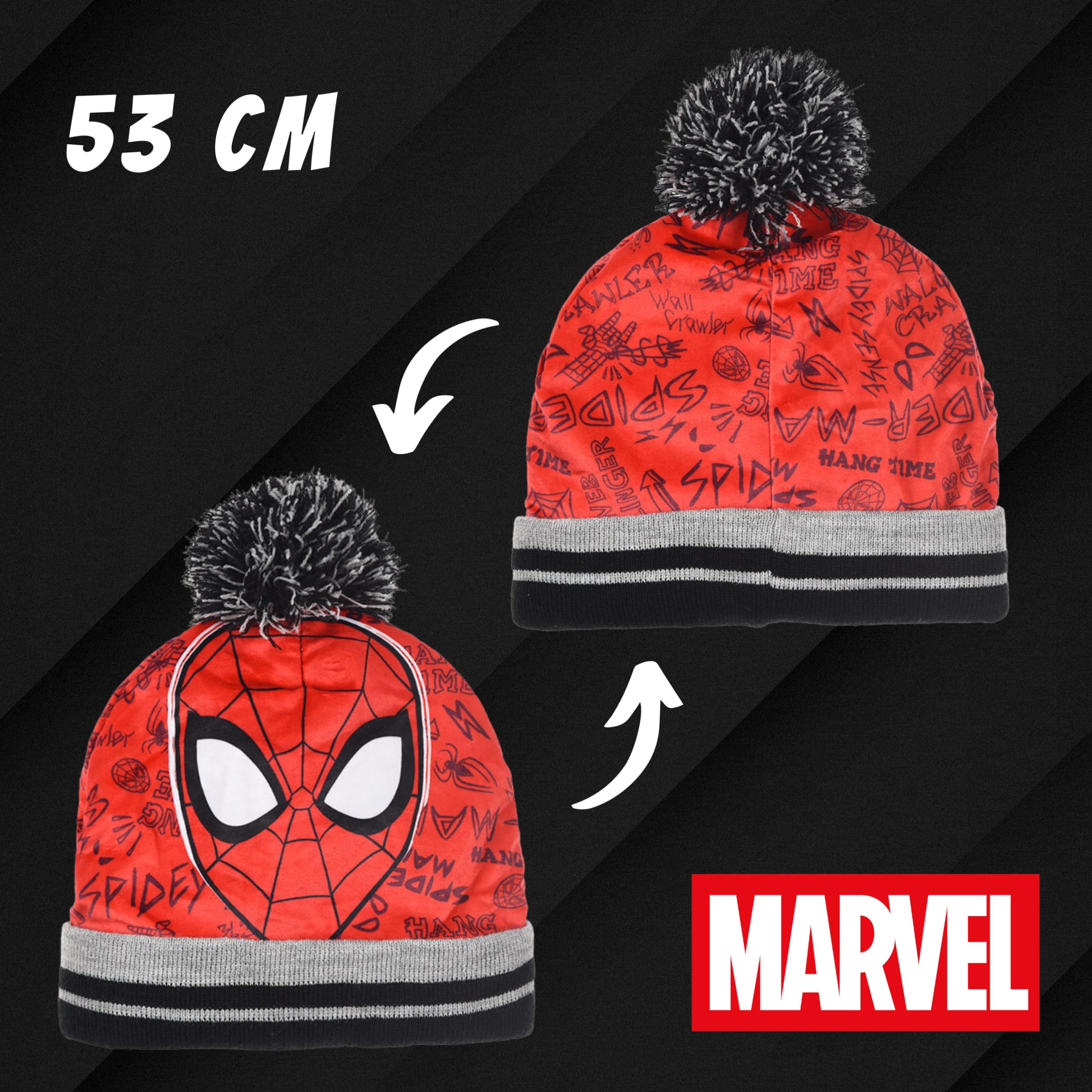 Marvel Spiderman Conjunto de Invierno para Niño Gorro y Guantes Gris