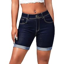 roswear Womens Mid Rise Skinny Butt Lifting Stretchy Bermuda Jeans Shorts