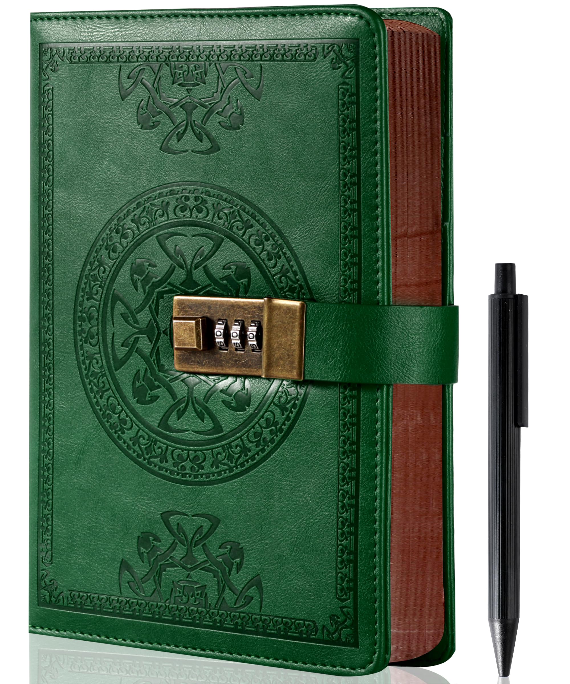 CAGIE Journal with Lock for Men and Women Refillable 290 Lined Pages Locked Journal with Pen, Diary with Lock 180 Lay Flat for Writing Travel Diary,