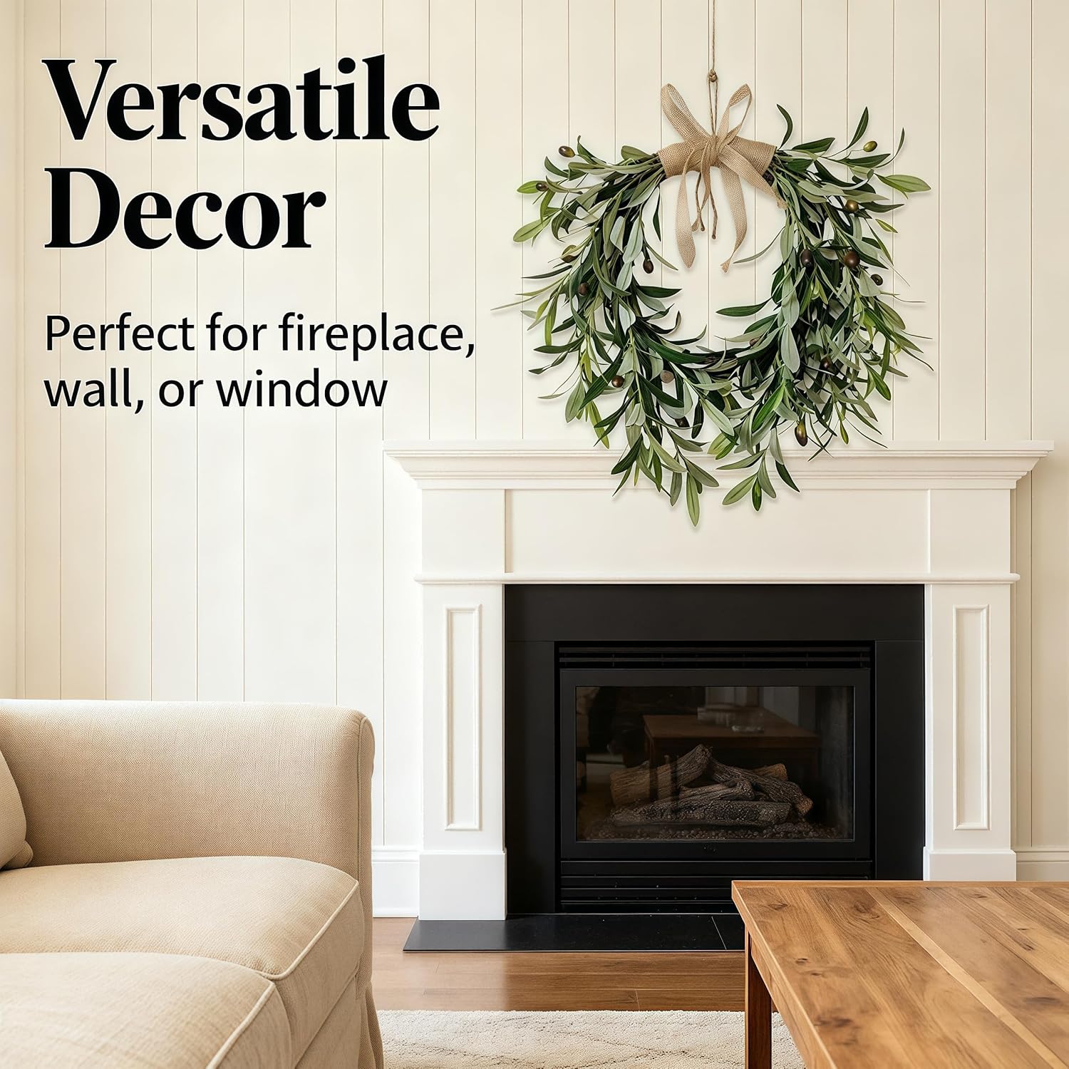 2026 Summer Heart Shaped Olive Leaf Wreath with Fruit & Premium Ribbon – Realistic Faux Olive Branch Greenery, Farmhouse Front Door Wreath for Wedding Arch, Kitchen, Bathroom & Seasonal Wall Decor