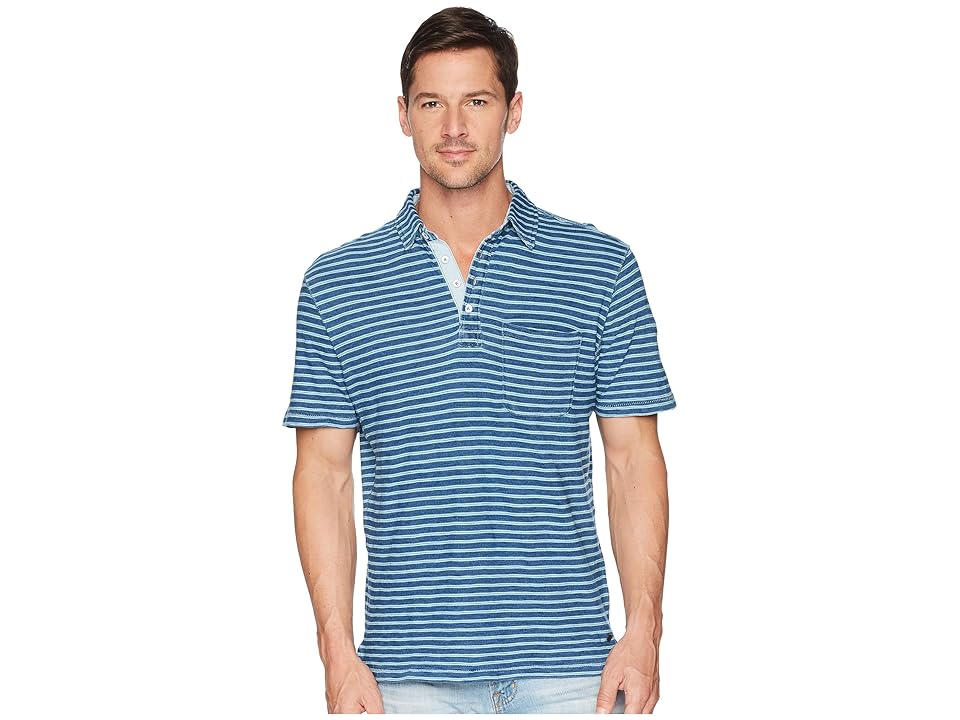 

True Grit Genuine Indigo Seafoam Stripe Short Sleeve Knit Polo with Pocket (Indigo) Men's Short Sleeve Pullover