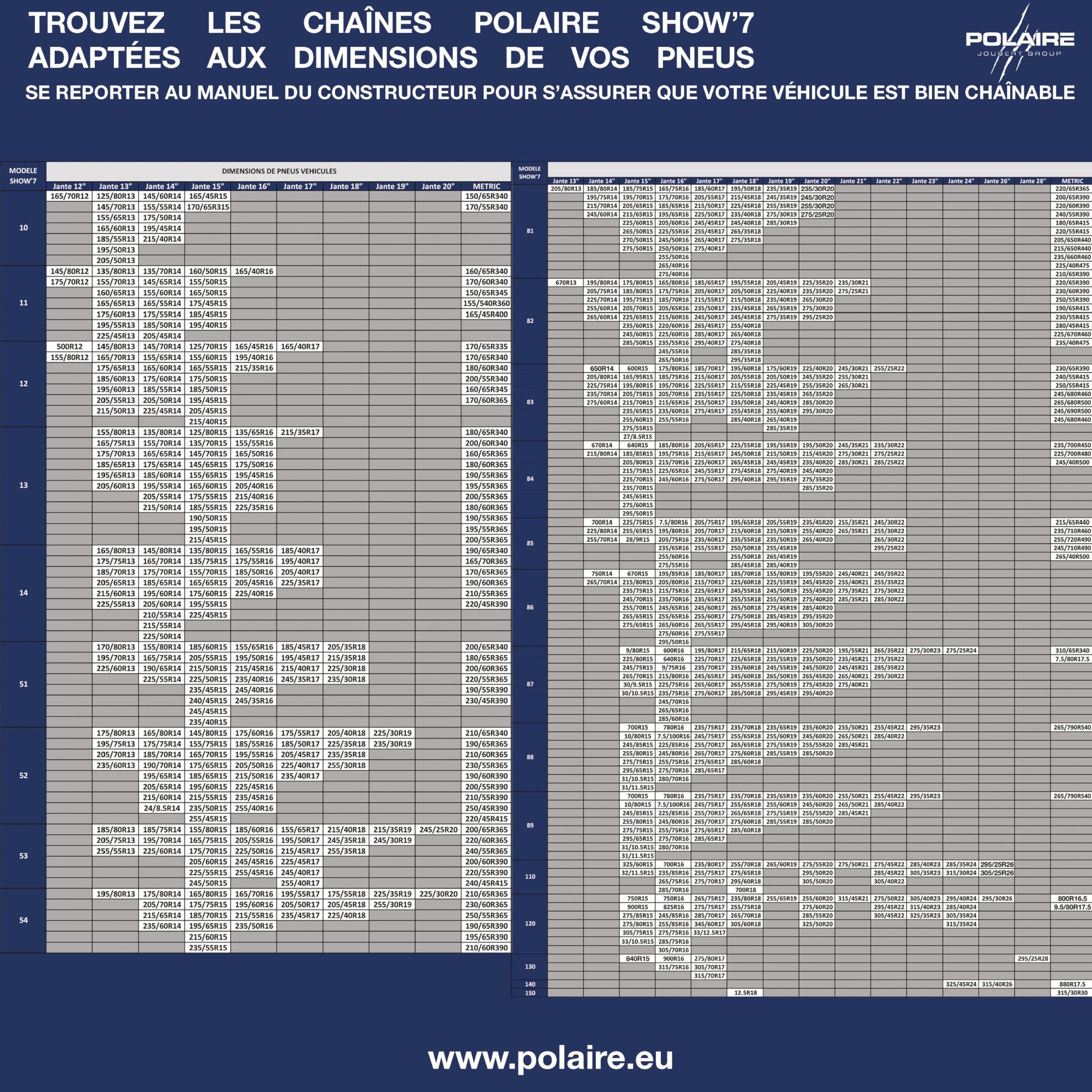 Polaire SHOW 7 - Paire de Chaînes Textiles à Neige Haute Résistance pour Véhicules Utilitaires Légers et 4X4 - Type Chaussette - Silencieuse et Légère - Fournie avec sa Boîte de Transport et Gants