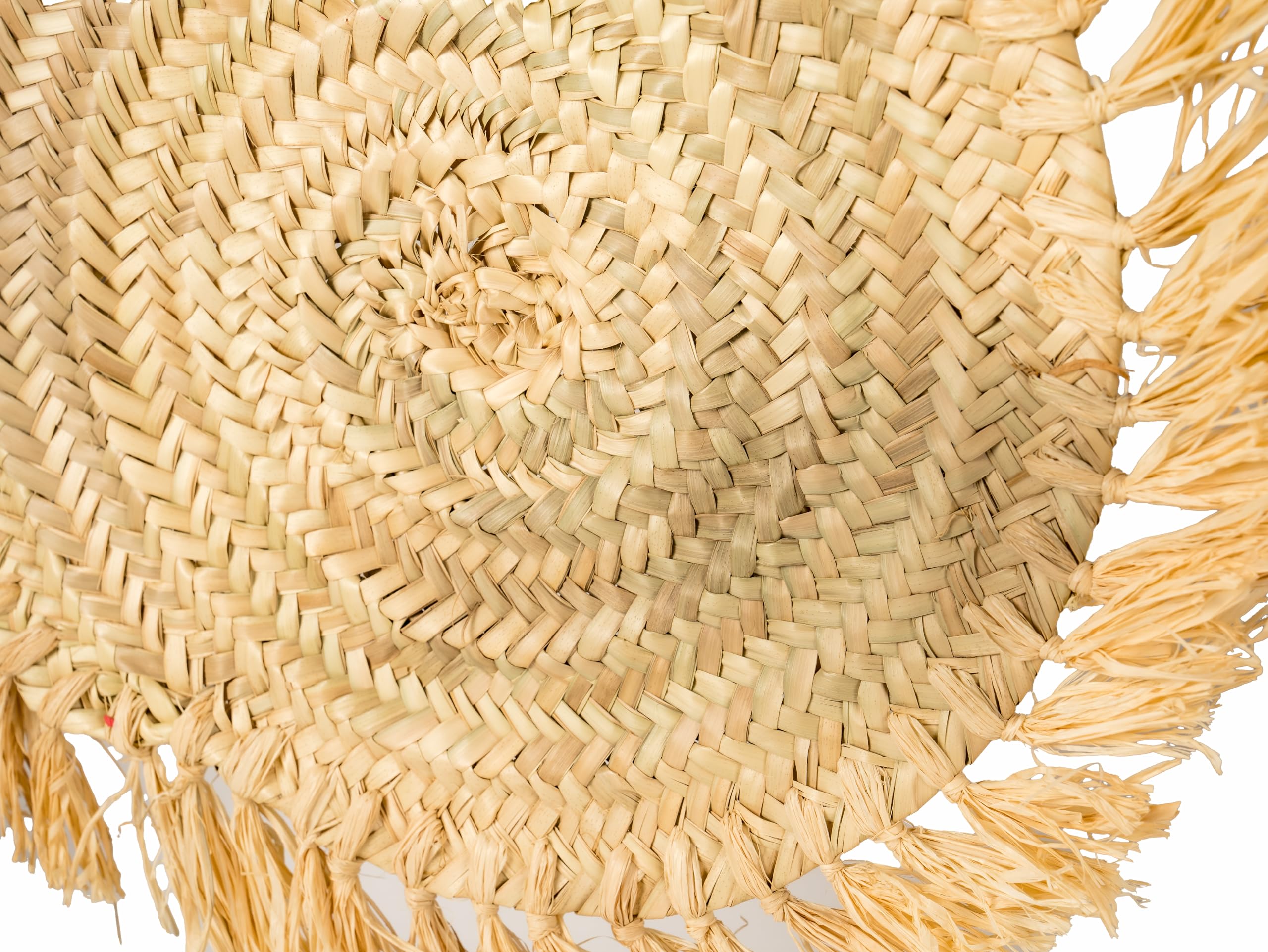 Tovagliette rotonde di Rafia Naturale, 30 cm, set di 4, con frange, tessuto a mano, stile marocchino