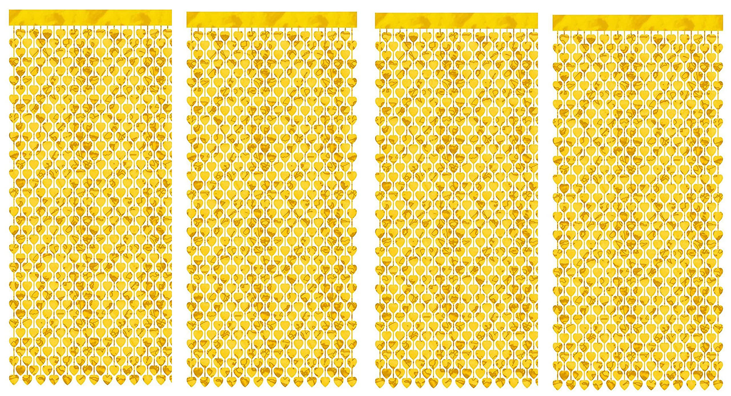 WILDCROC Valentine's Day Heart Foil Curtain, Gold Colour, 4 Pack, 3 x 6 ft Each | Romantic Decorations for Valentines Day Party