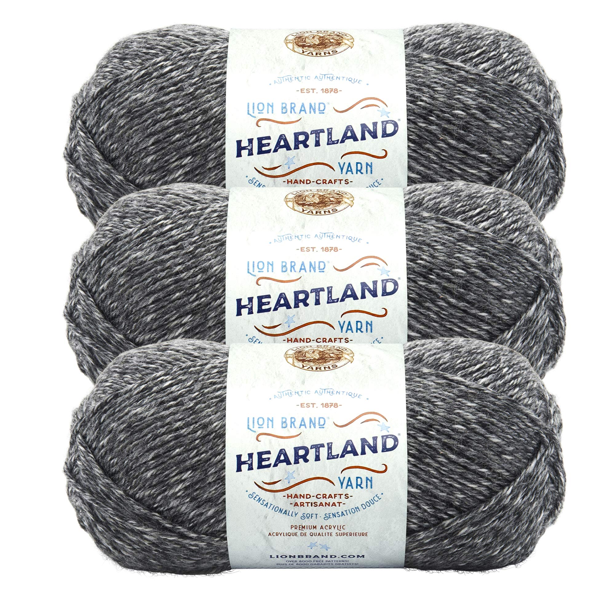 Lion Brand Yarn Heartland Yarn, Worsted-Weight Yarn for Knitting, Crocheting, and Crafting, 3 Pack, Great Smoky Mountains