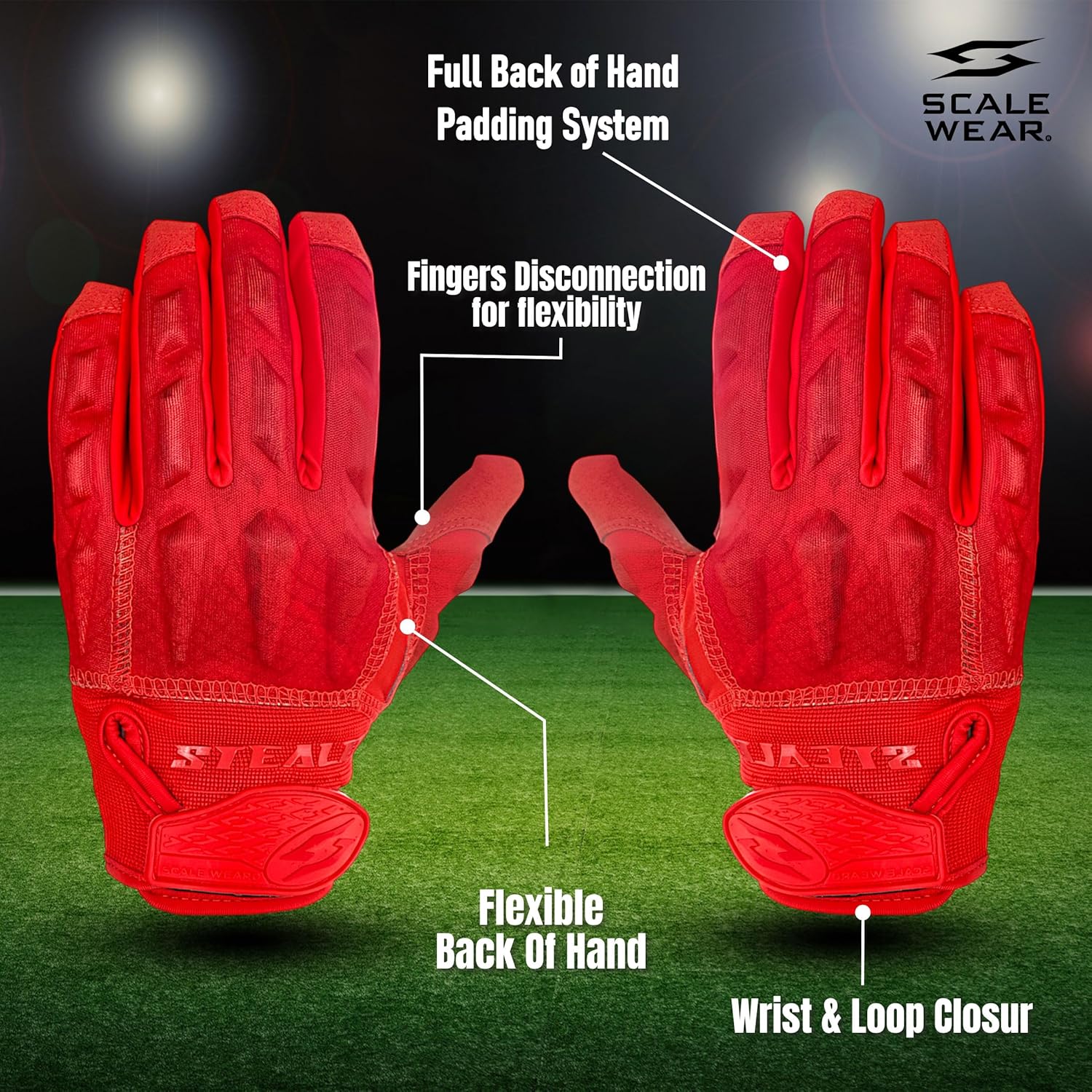 Stealth Padded Football Lineman Gloves - One Color Pro Reinforced Leather Palms Adult Mens Youth Sticky Boost Your Game