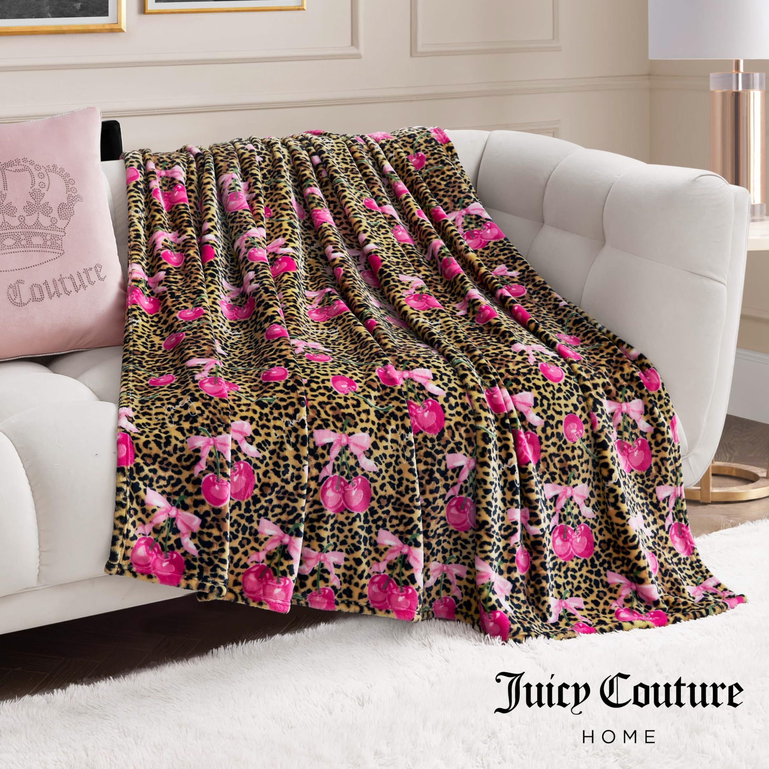 Juicy Couture Oversized Plush Throw Blanket 60" x 70", Wild Cherry Hot Pink - 4
