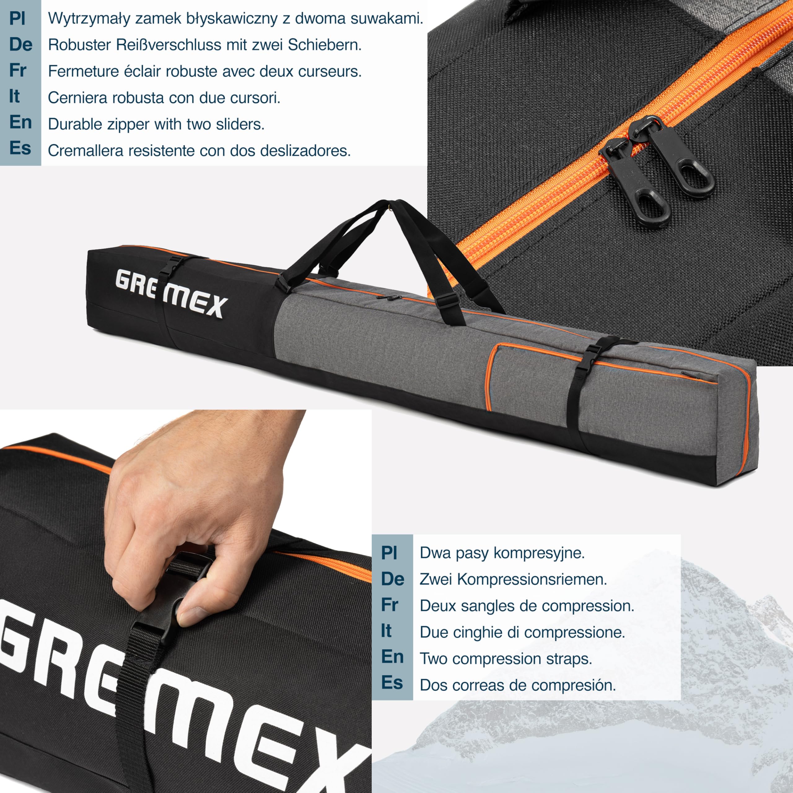 Sac à chaussures de ski - Sac de ski solide - Sac de ski - Sac imperméable pour chaussures de ski avec casque - Sac de ski pour 1 paire de ski - Sac à chaussures de ski avec compartiment pour