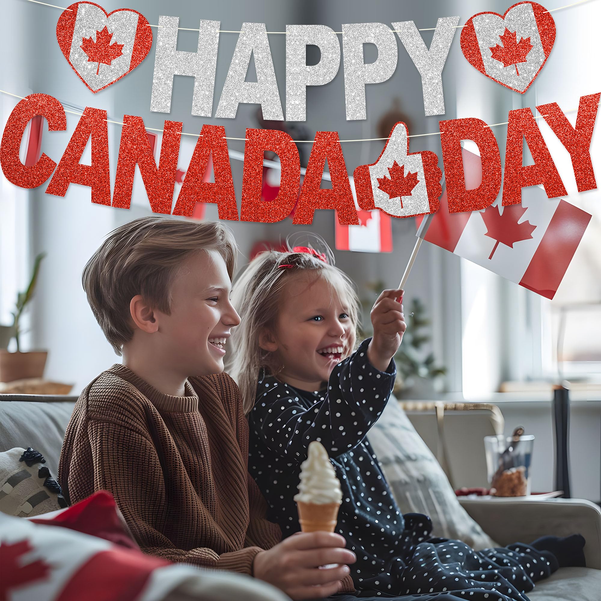 Striscione Happy Canada Day – NO decorazioni fai da te per il giorno del Canada per decorazioni per feste 1 luglio forniture per feste glitterate