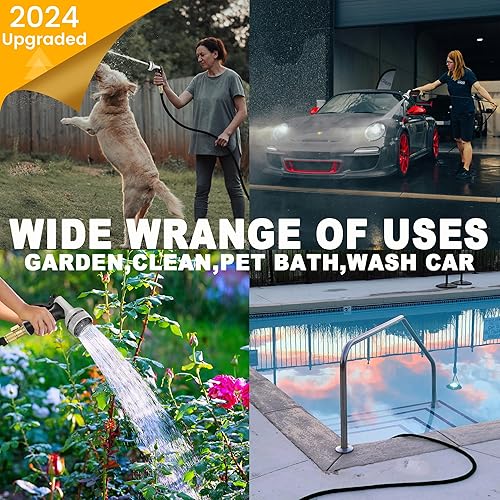 Miniatura 8 de Manguera de jardín expandible de 100 pies, manguera de agua flexible y ligera con boquilla de pulverización de 10 funciones y soporte, tubo de agua
