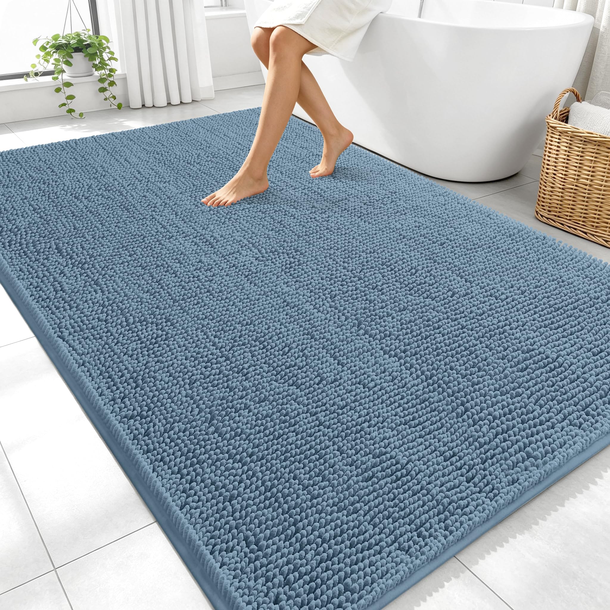 OLANLY Large Bathroom Rugs 70x46, Extra Soft Absorbent Chenille Bath Rugs | Airy Blue, Quick-Drying Rubber Backing, Machine Washable Bath Mat for Bathroom Floor, Tub and Shower, Home Decor Accessories