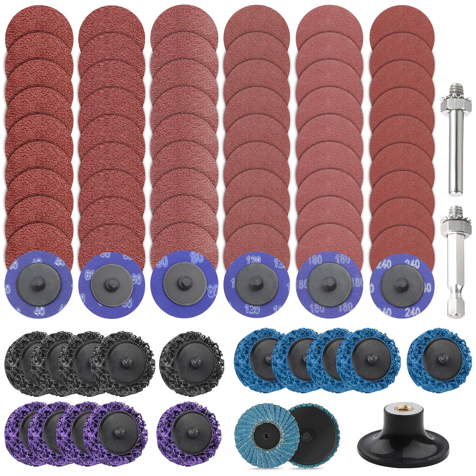 77 Pièces Disques de Nettoyage 50mm Disque à Lamelles pour Meuleuse d'Angle avec Tige Métallique et Plateau Disques à Changement Rapide pour Métal Bois et Pierre