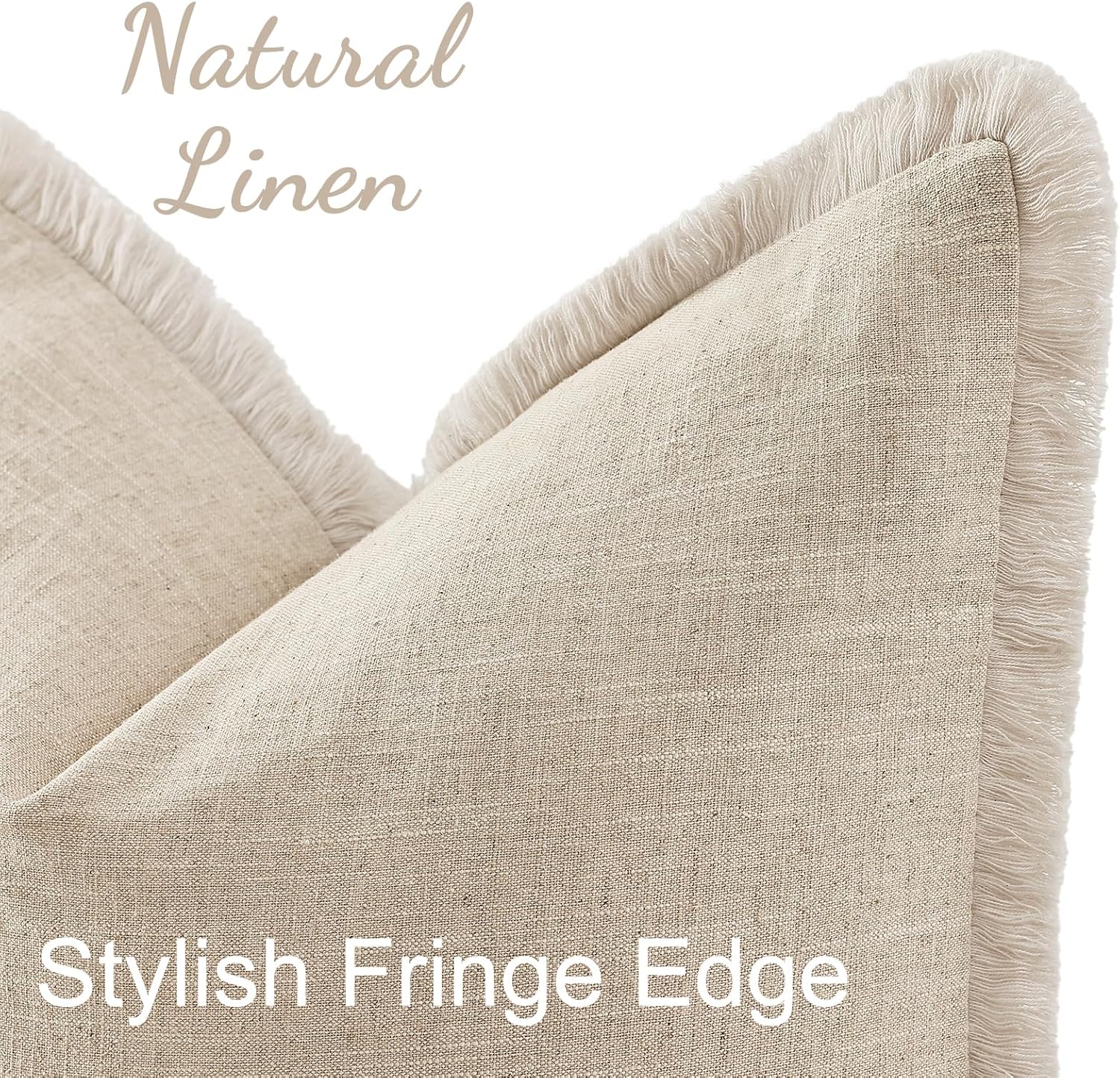 decorUhome Summer Decorative Neutral Linen Fringe Throw Pillow Covers Set of 2 Natural Beige Pillow Covers with Tassels Soft Farmhouse Boho Accent Pillow Cases for Couch Bed Sofa 20x20 Inch