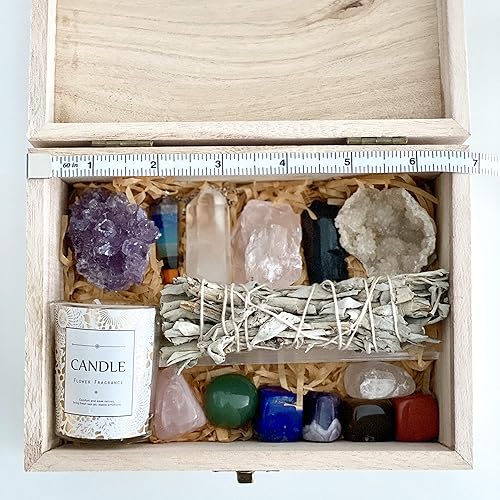 Miniatura 6 de Kit de cristales curativos, juego de iniciación de cristal de piedras de chakra, kit de manchas de salvia y vela de relajación, protección +
