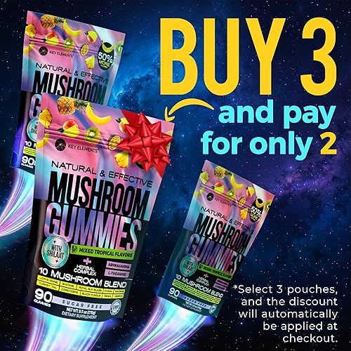 Miniatura 2 de Gomitas de hongos de próxima generación con ashwagandha y L teanina, suplemento de hongos 10 veces con shilajit, gomitas de melena de león