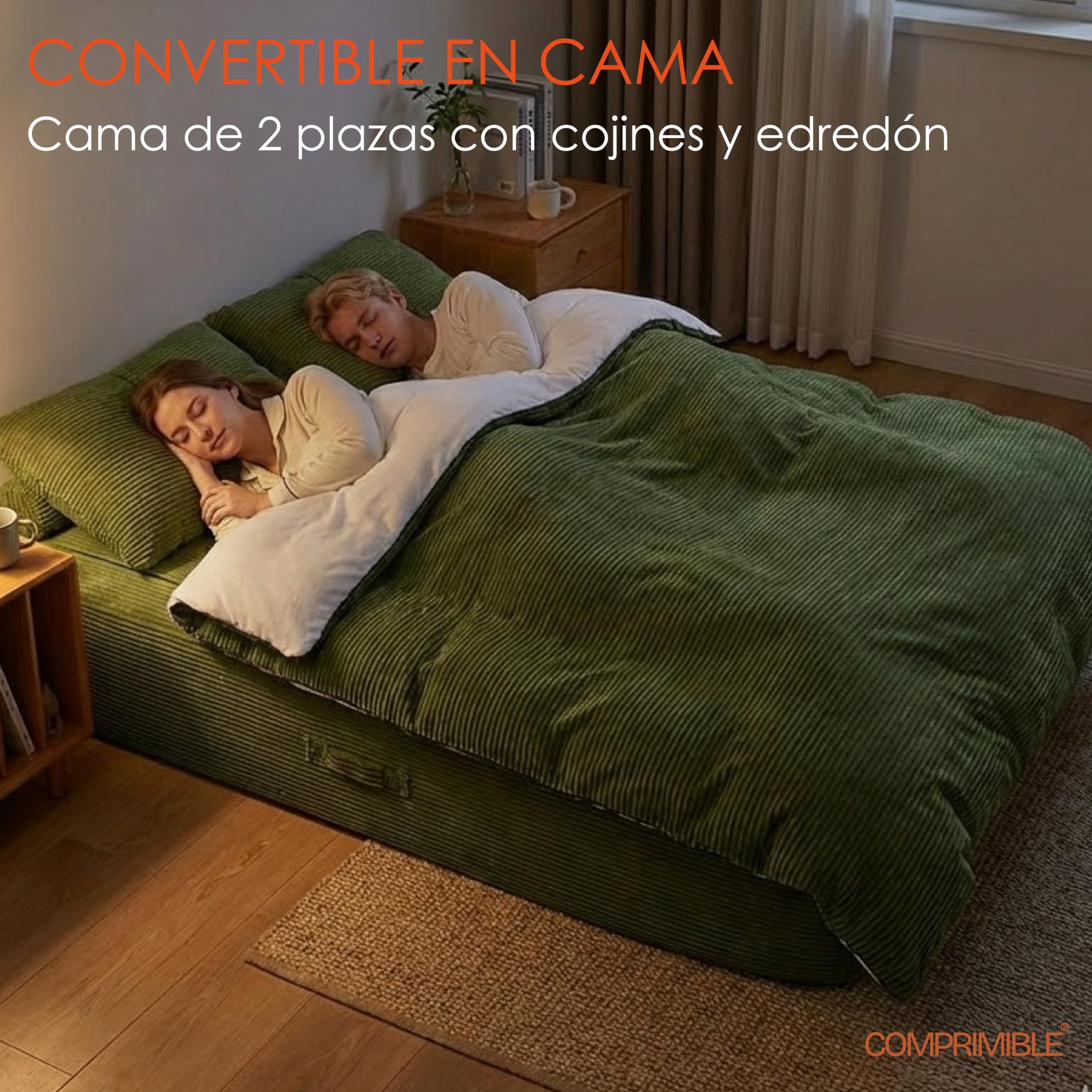 COMPRIMIBLE Kangoo | Sofa Modular de 2 plazas. Convertible en Cama. Fabricado en Tela de Lana Resistente al Desgaste e Interior con Espuma polimérica de Alta Densidad. 200x100x70 Gris