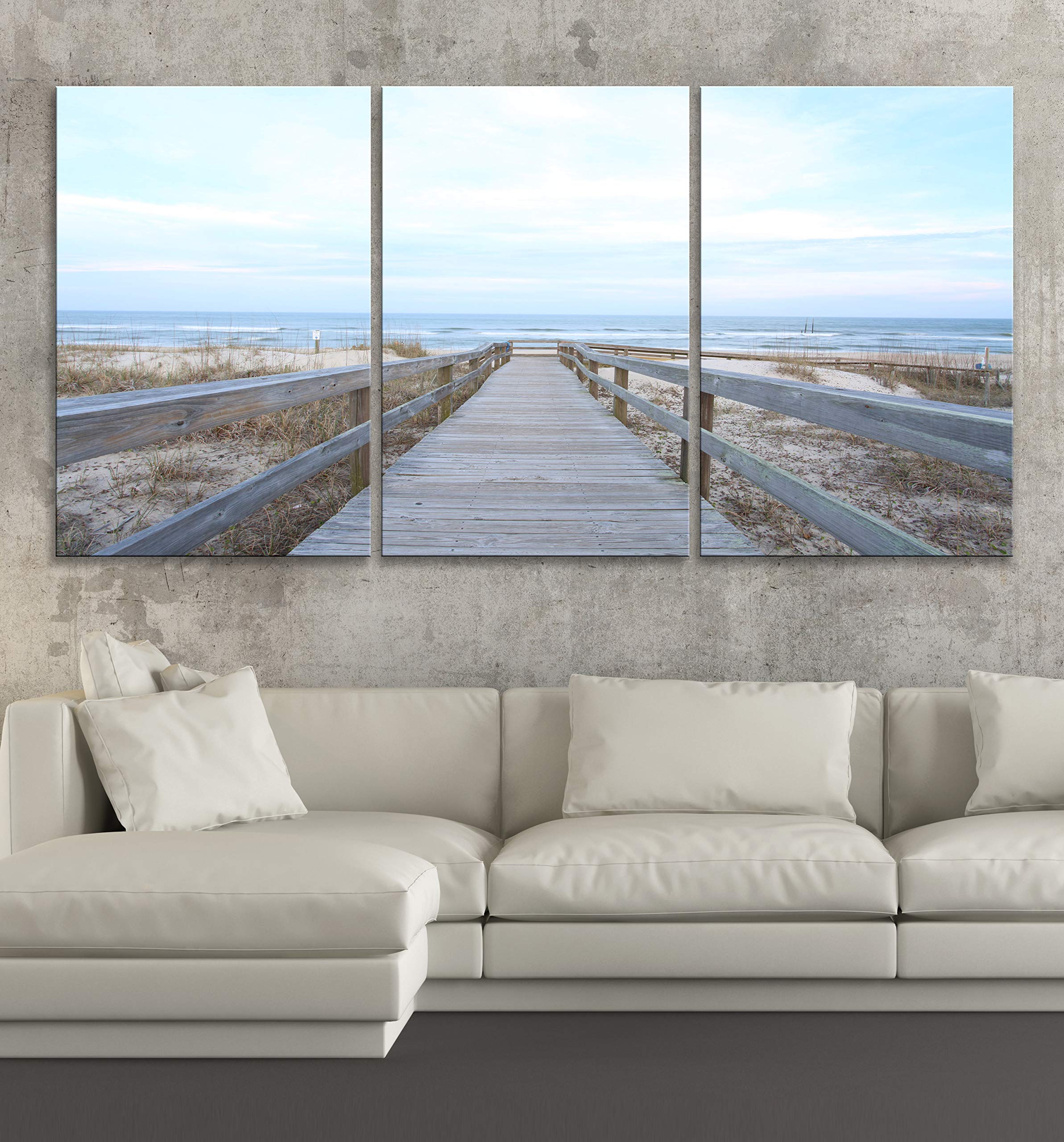 BoxColors LARGE 30"x 60" 3 panels 30x20 Ea Art Canvas Print Beautiful view Dock Relax beach landscape Wall decor home living room (framed 1.5" depth) N1929