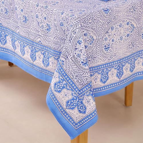 Miniatura 17 de Hand Block Printed Cotton Tablecloth – Elegant Floral Design Perfect for Dining Table Kitchen Parties Home Decor, Wall Tapestry (Peach Floral, 6