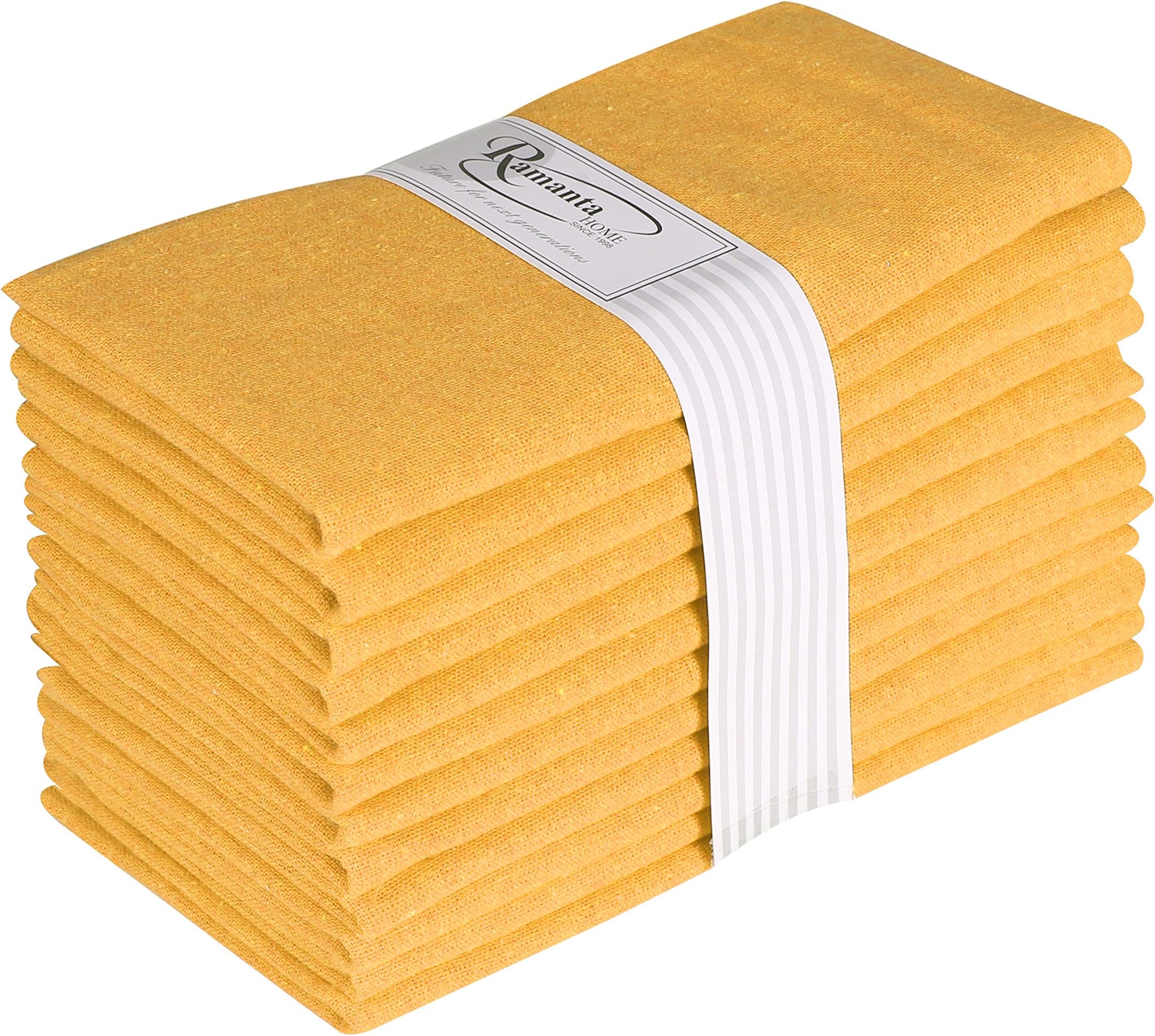 Ramanta Home Cloth Dinner Napkin in 100% Cotton Fabric-18x18 Mustard, Napkins, Cocktails Napkins, Fabric Napkins, Cotton Napkins, Mitered Corners & Generous Hem, Dinner Napkins Set of 12