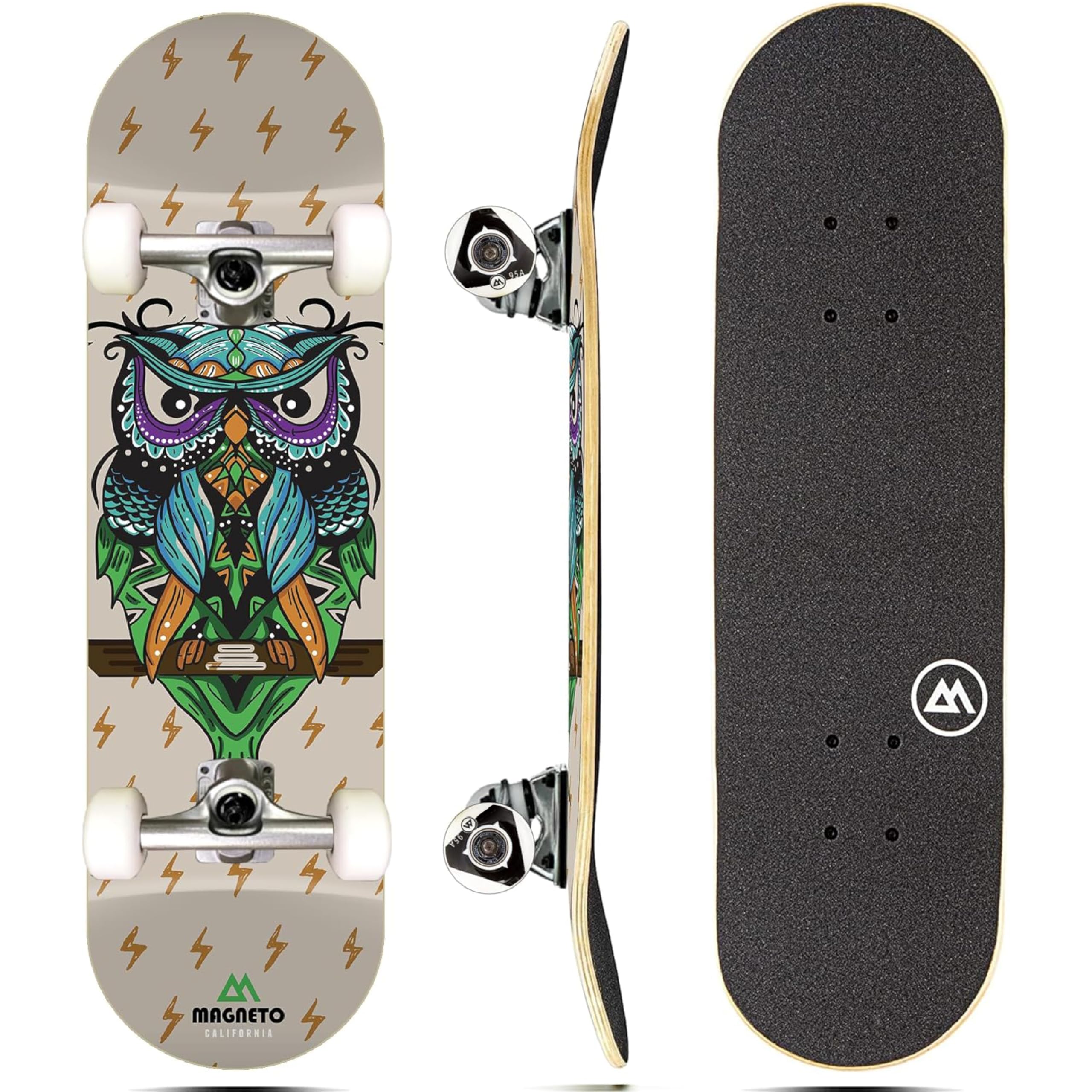 Magneto Complete Skateboard | 6-Layer Canadian Maple Double Kick Concave Deck | Beginners, and Teens