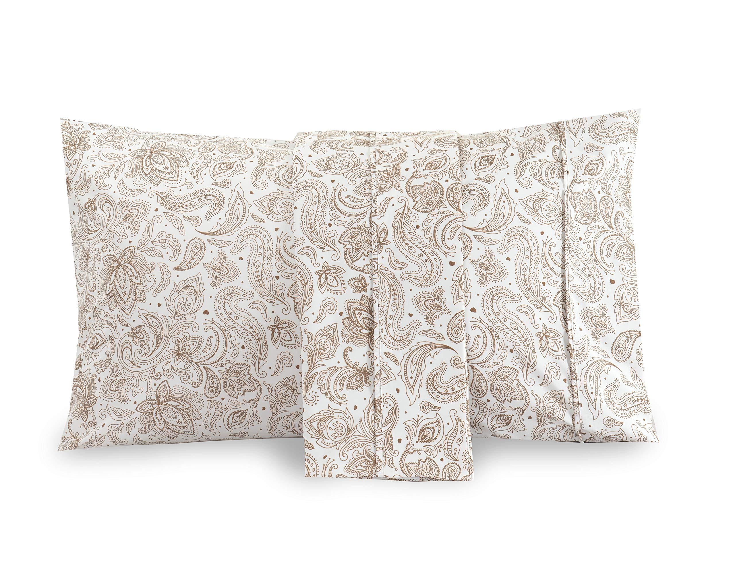 Valerian Pattern Printed Pillowcases 2-Piece Set Egyptian Quality 1500 Thread Count Timeless Classic Designs Soft and Smooth Weave, Wrinkle Resistant, Paisley King Pillowcase, Taupe