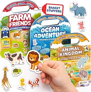 Reusable Sticker Books for Toddlers 2-4 Years, Kids 1-3 - 100+ Jelly Puffy Stickers for Kids, Stickers for Toddlers, Toddler Crafts, Toddler Books Ages 2-4 - Reusable Easter Basket Stuffers