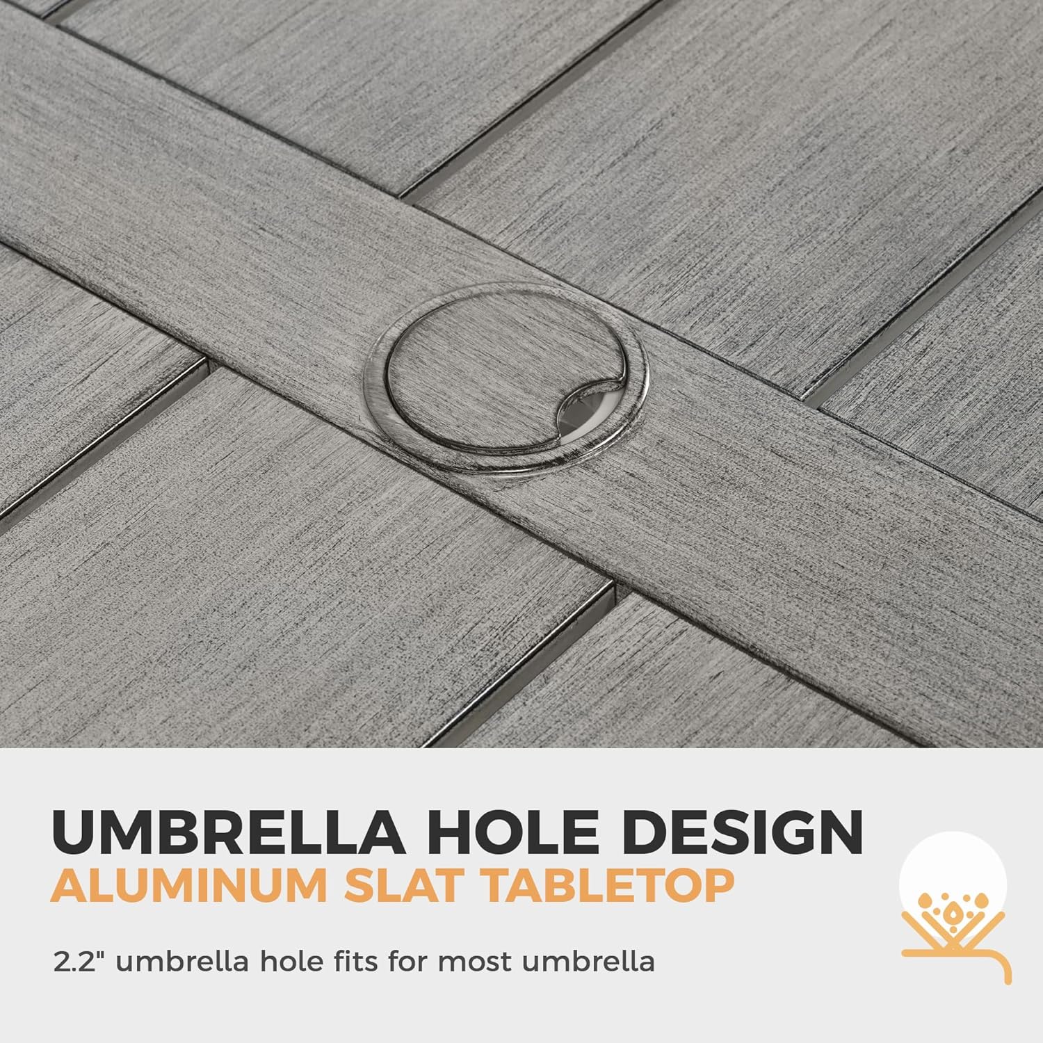 HAPPATIO Patio Dining Table for 8, Large Rectangle 84"×39.8", Patio Aluminum Slat Dining Table with 2.2" Umbrella Hole, All Weather Outdoor Table for Lawn, Garden and Poolside