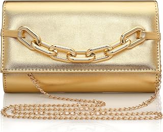 Clutch Purses for Women - Evening Bag Gold Flap Clutch with Chain for Formal Party Cocktail Prom Wedding Handbags