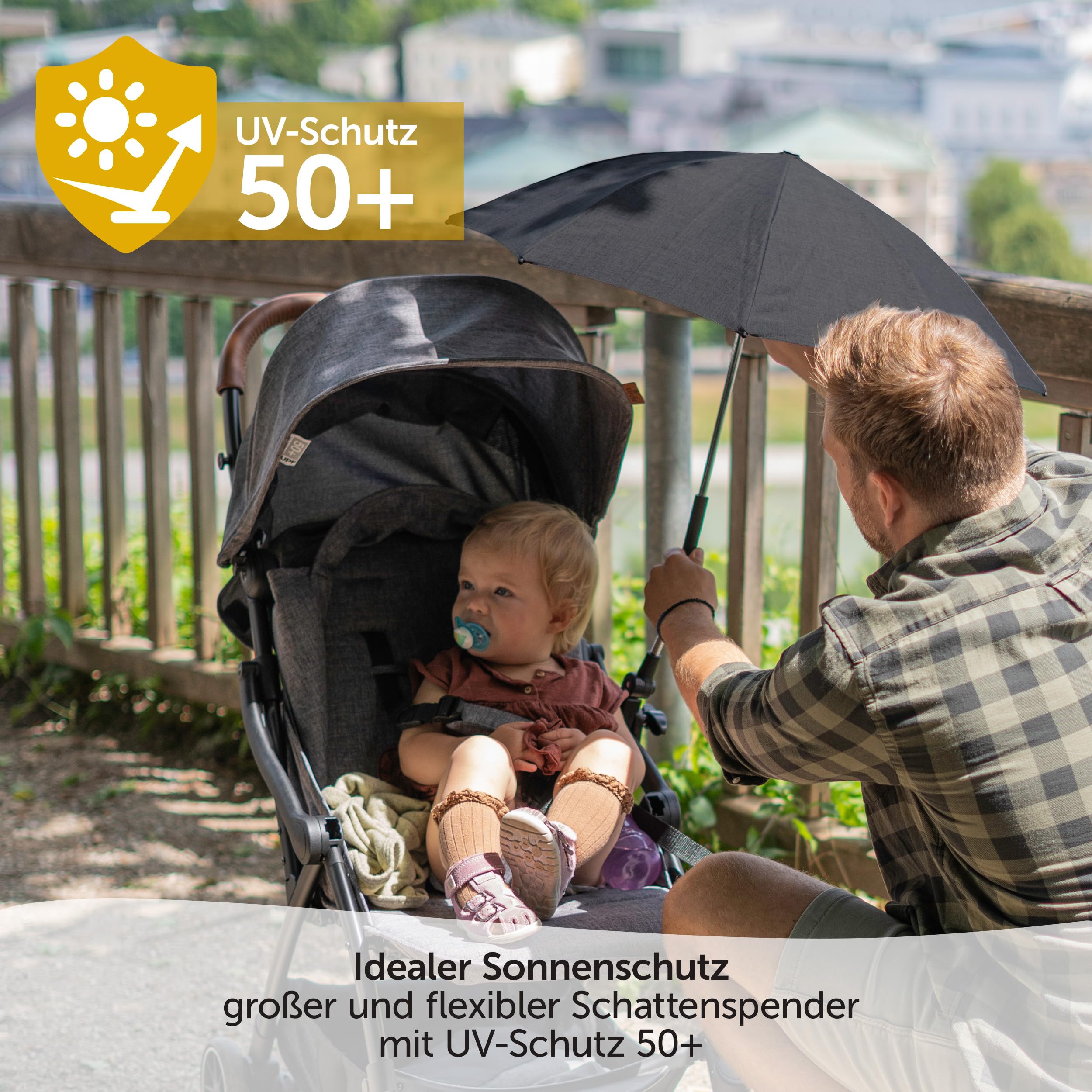 Zamboo Universal Sonnenschirm UV 50+ für Kinderwagen & Buggy, 73 cm Durchmesser, flexibler Sonnenschutz