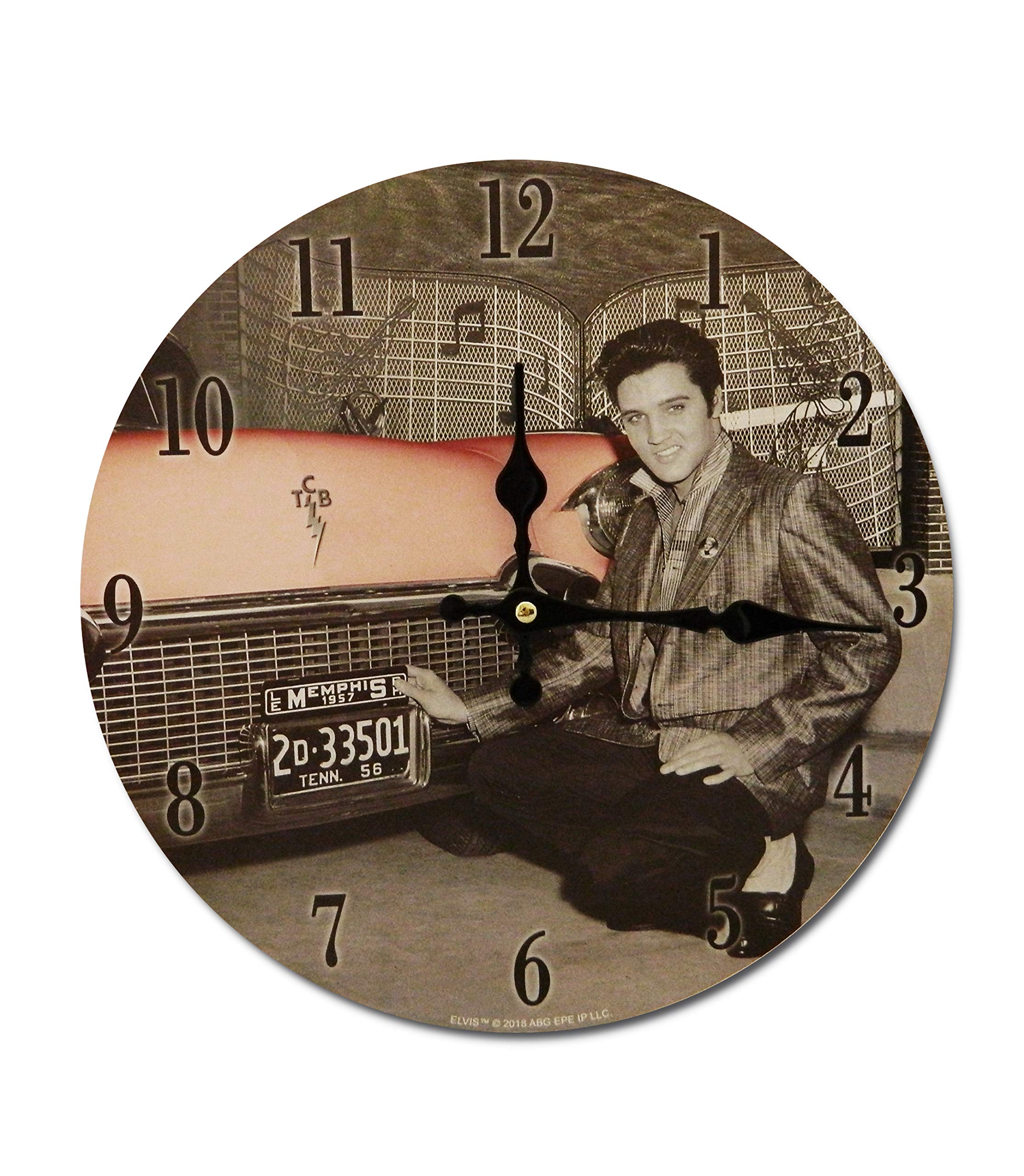 Elvis Presley Clock - Elvis in Front of Car 11.75" Diameter