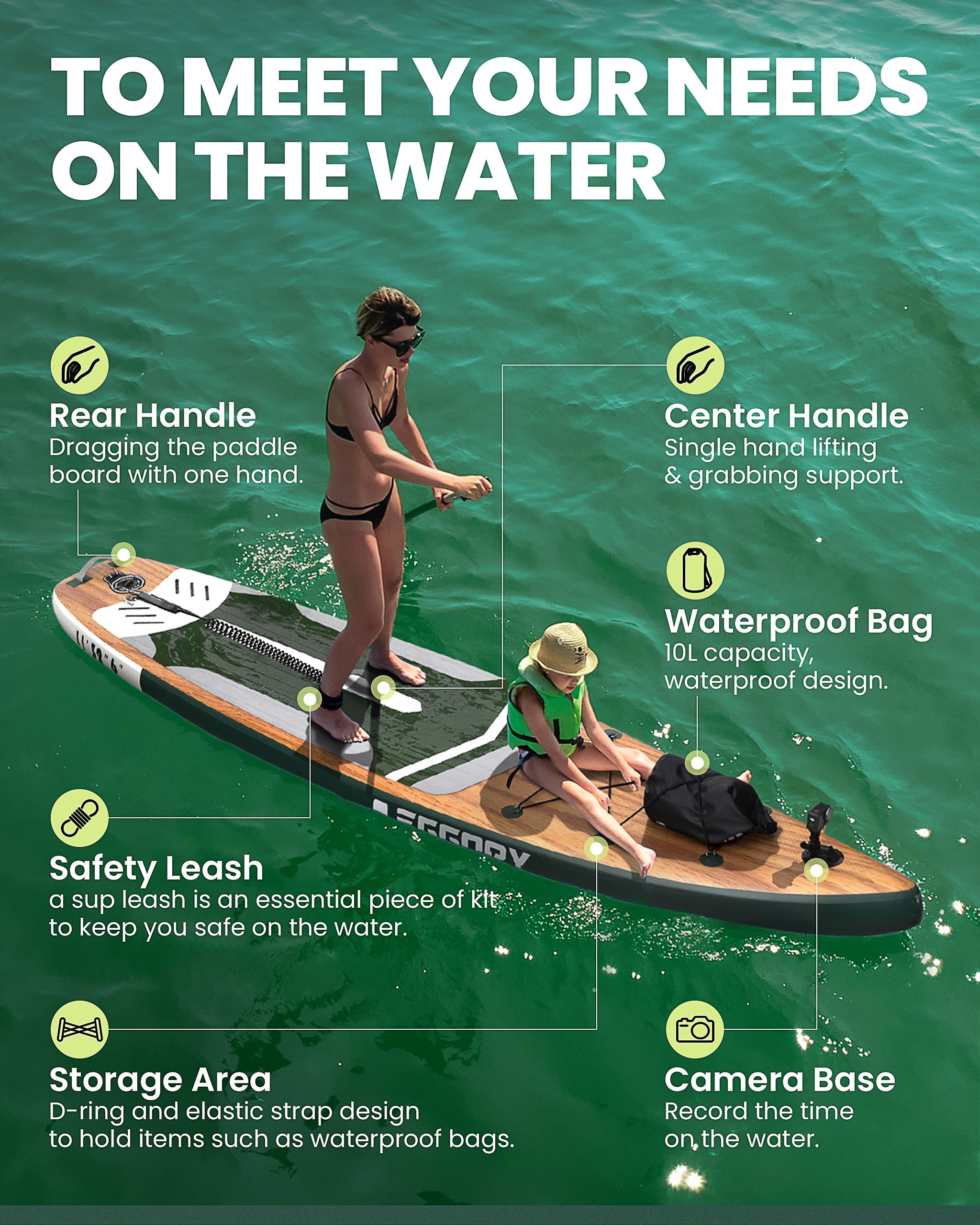 Tavola da surf gonfiabile SUP completa Paddleboard accessori pagaia regolabile, pompa, zaino da viaggio, guinzaglio, borsa impermeabile, tavola per adulti
