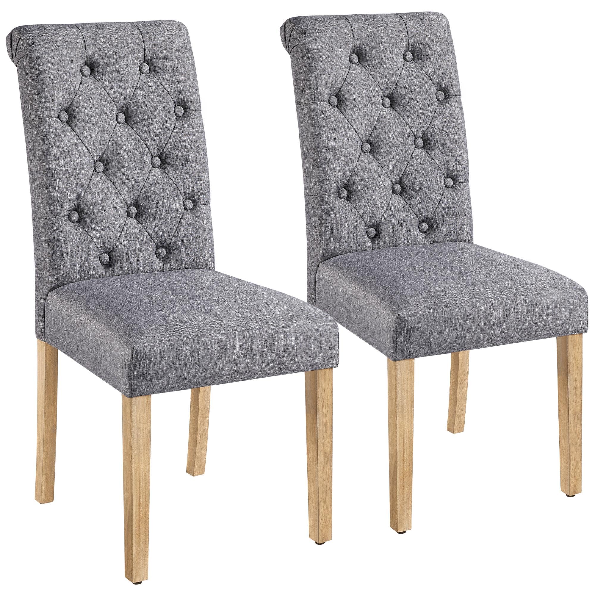 Dining Chairs Set of 2 Fabric Upholstered Dining Room Chairs with Button Tufted High Back and Solid Wood Legs for Kitchen/Living Room/Restaurant, Modern Style, Dark Gray