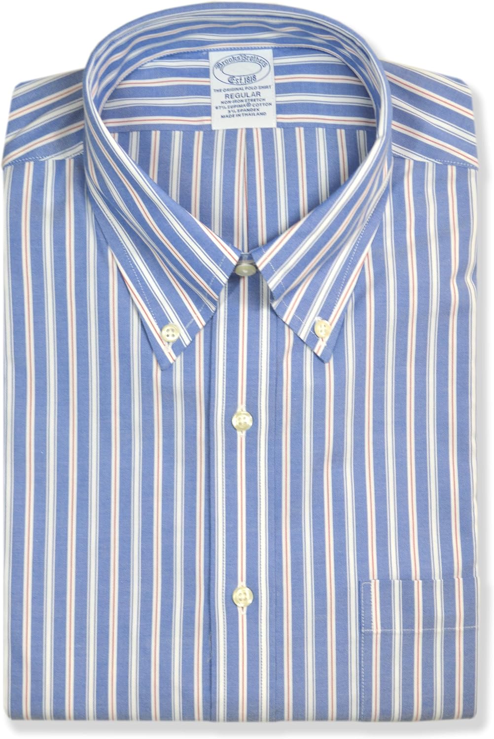 Brooks Brothers Mens Regent Fit Supima Cotton Blend Stripes Pocket Dress Shirt,