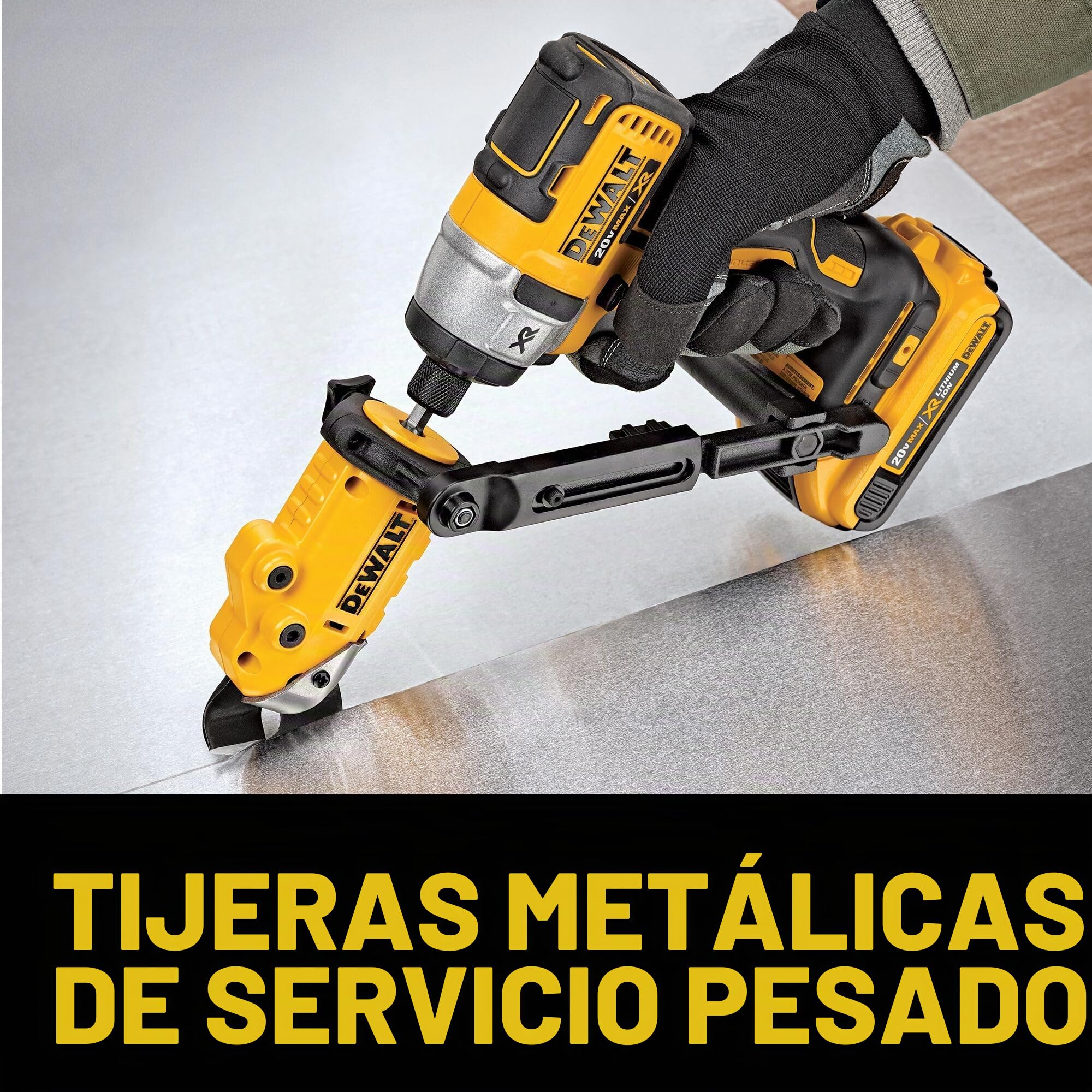 DEWALT Accesorio para taladro de corte de metal, listo para impacto, cabezal giratorio de 360 grados, corta material de 18 GA (DWASHRIR) (amarillo, negro)