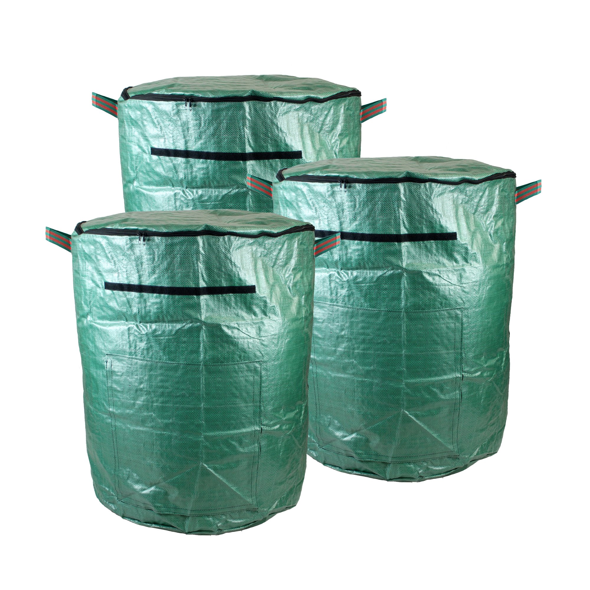 Heavy Duty 265L 265 Litre Compost Bag, Set of 3 - 80cm x 65cm - Durable PP Woven Fabric - Water Repellent Coating - Double Stitched Strong Handles - Zip Closure Lid.