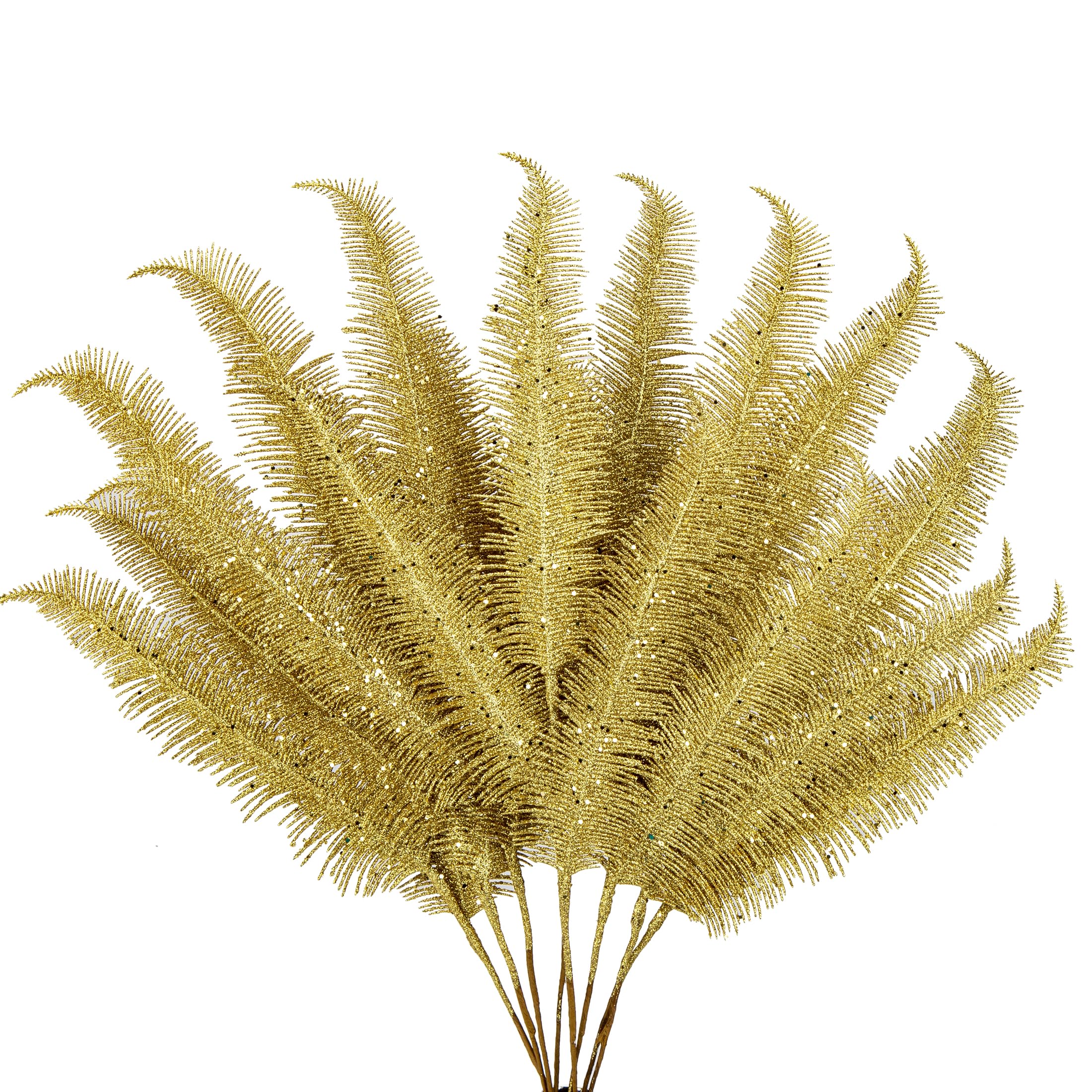 Oairse 8 púas y aerosoles para árbol de Navidad, púas de Navidad con purpurina dorada, 28 pulgadas, plumas y hojas para rellenar el árbol de Navidad, ramas, coronas, centros de mesa, decoraciones