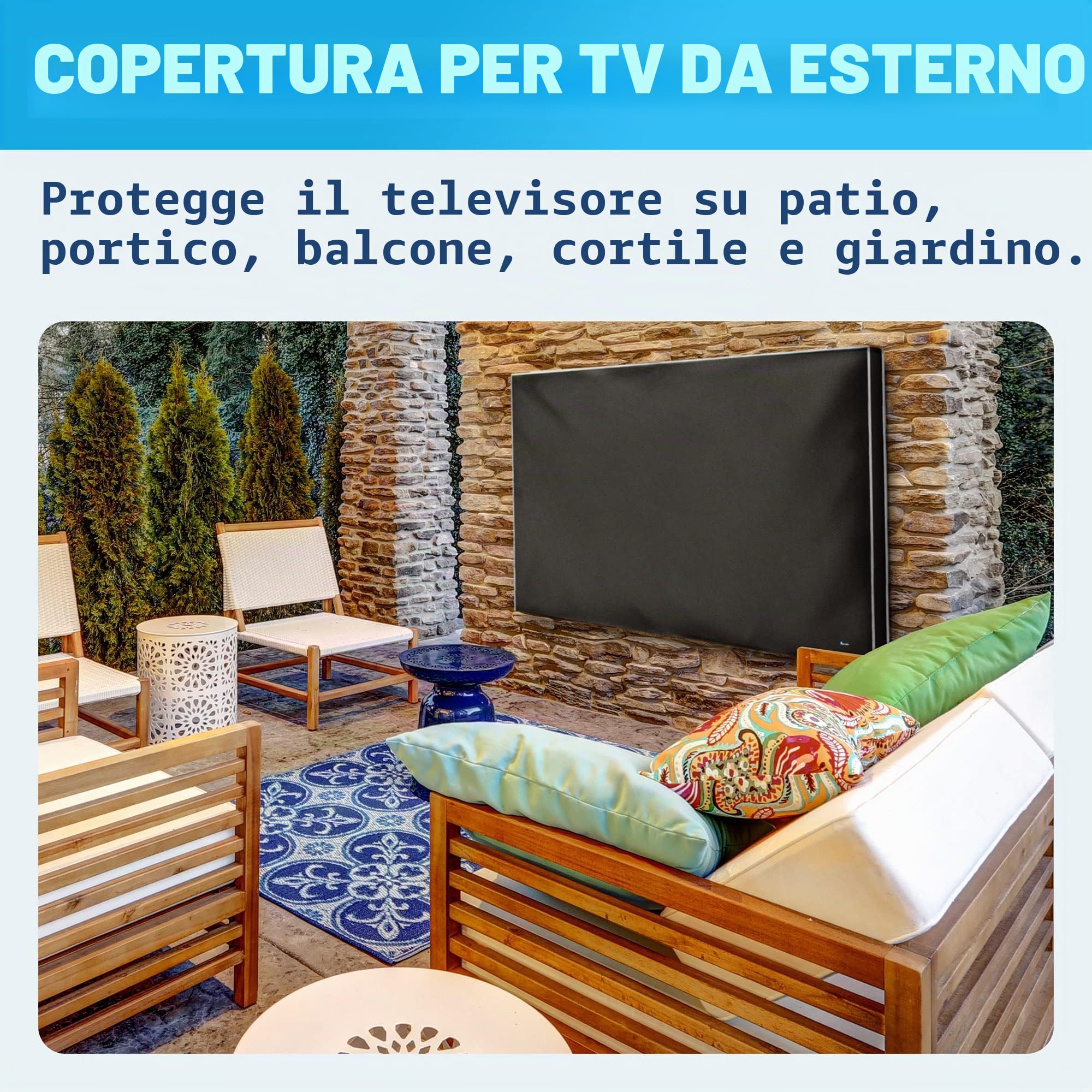 Garnetics Copertura TV da Esterno 65 pollici Resistente alle Intemperie e all'Acqua Custodia Protettiva per a Schermo Piatto Completamente Coperto dal Basso